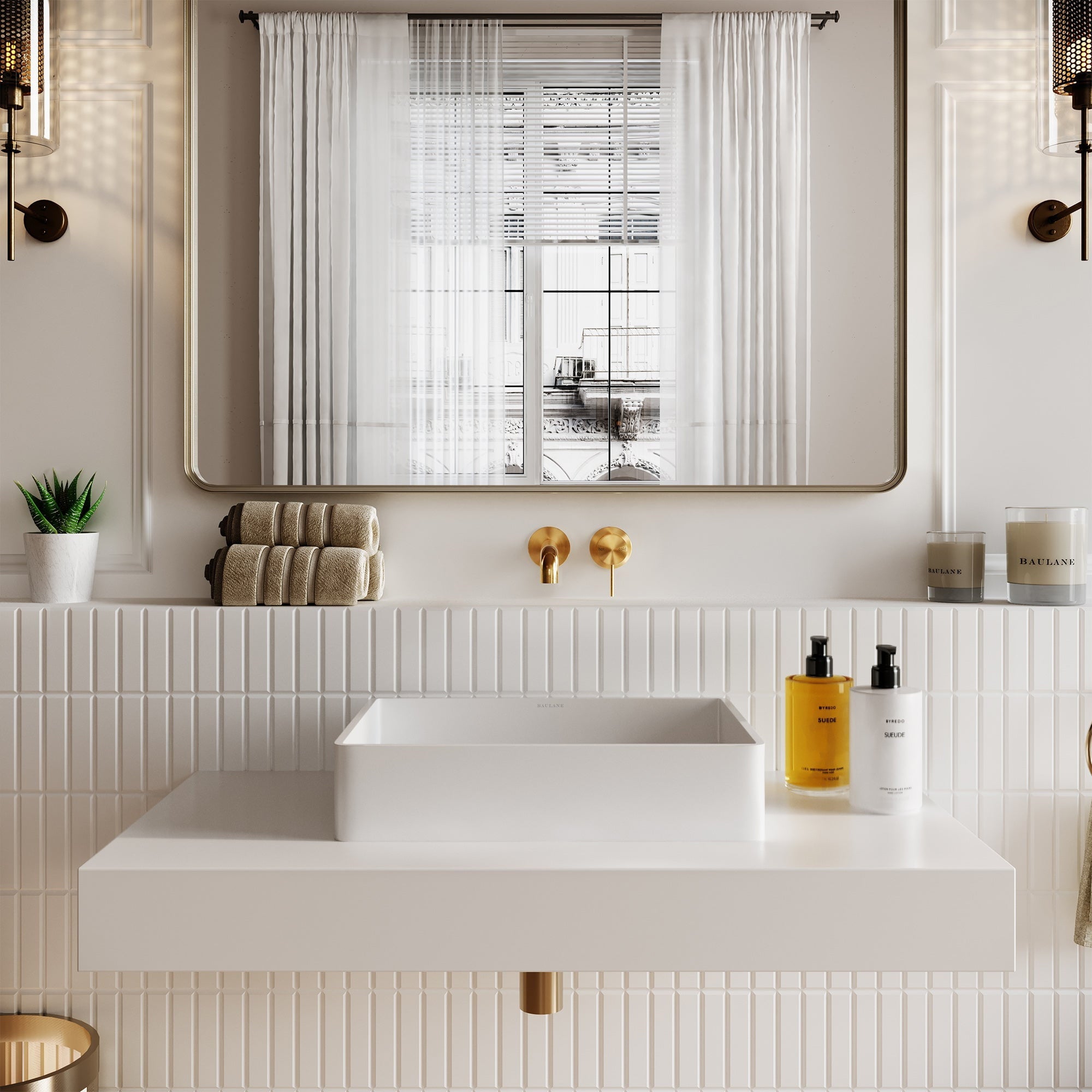 Retangollo Stone Countertop Basin - Matte White / 450mm