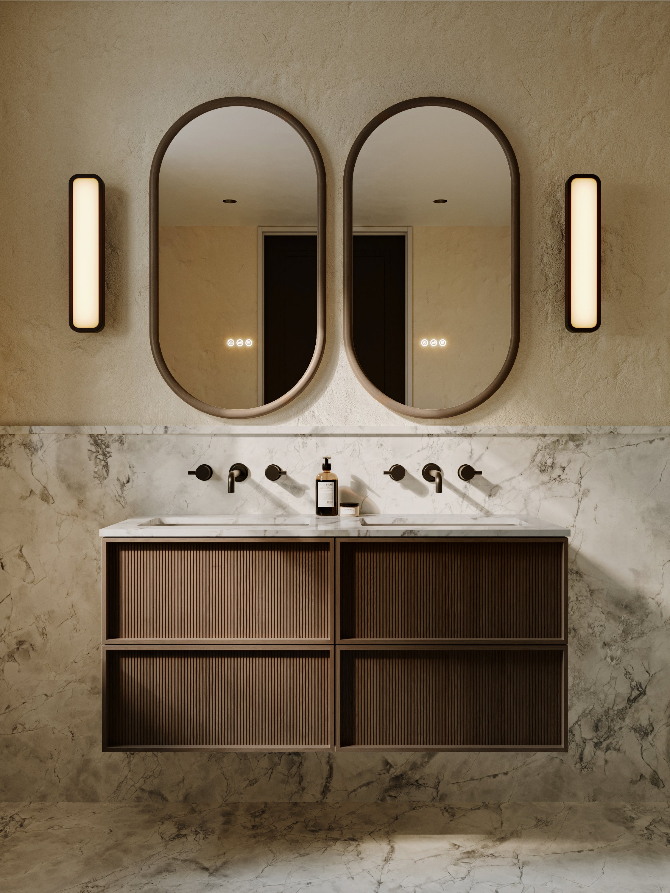 Neutra Series Espresso Oak Cararra Marble Vanity Unit 1200mm