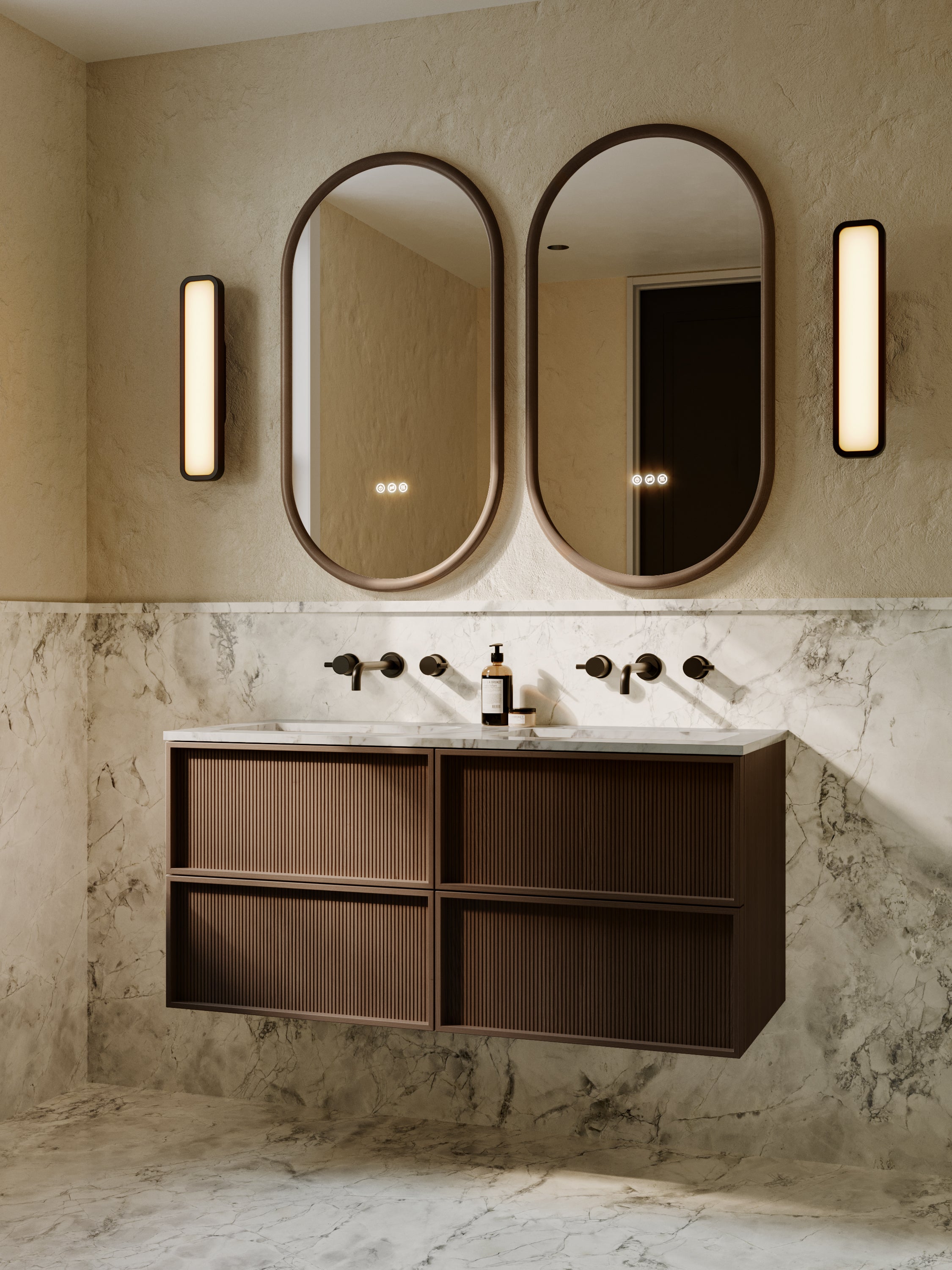 Neutra Series Espresso Oak Cararra Marble Vanity Unit 1200mm
