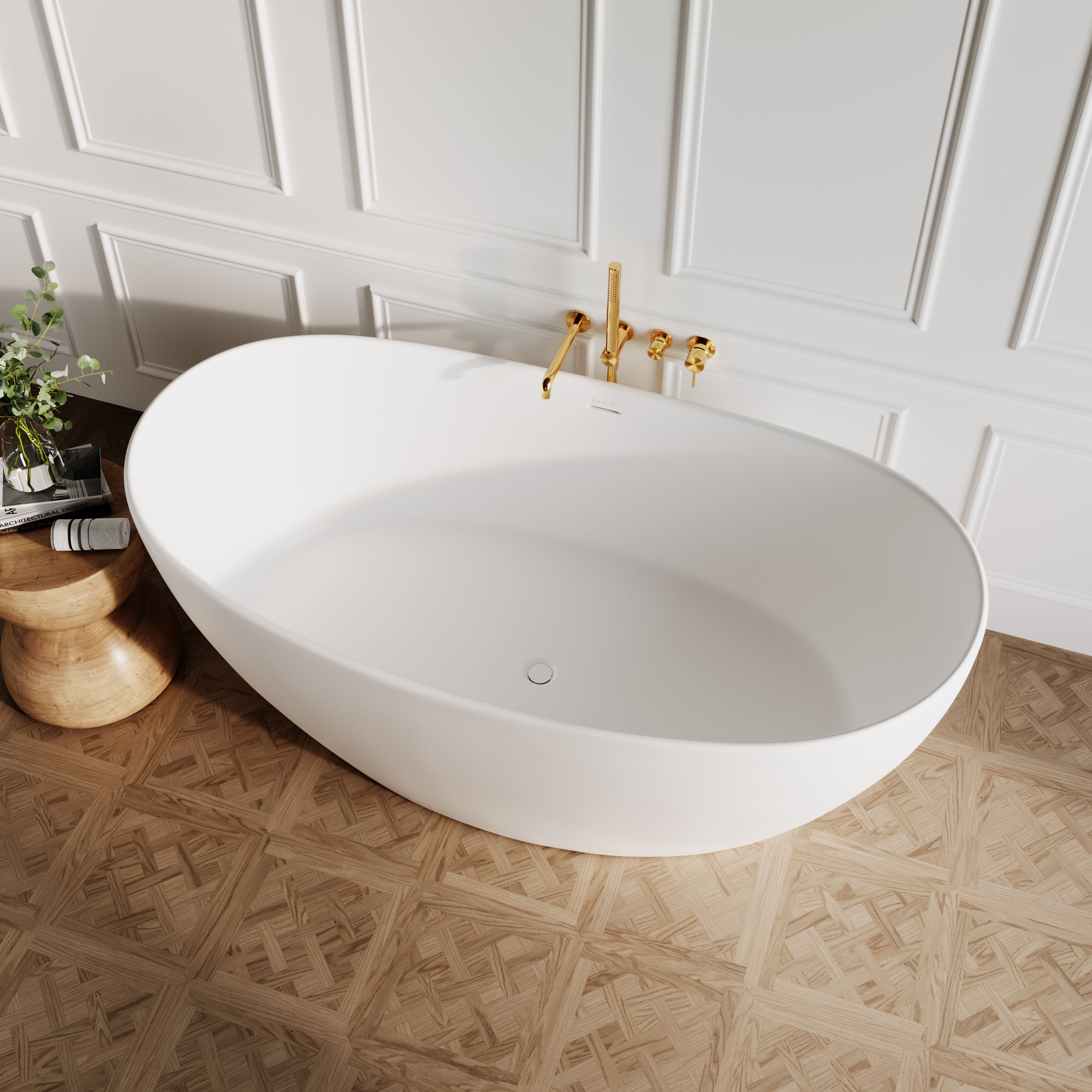 Crescent Freestanding Stone Bath - Matte White / 1630mm