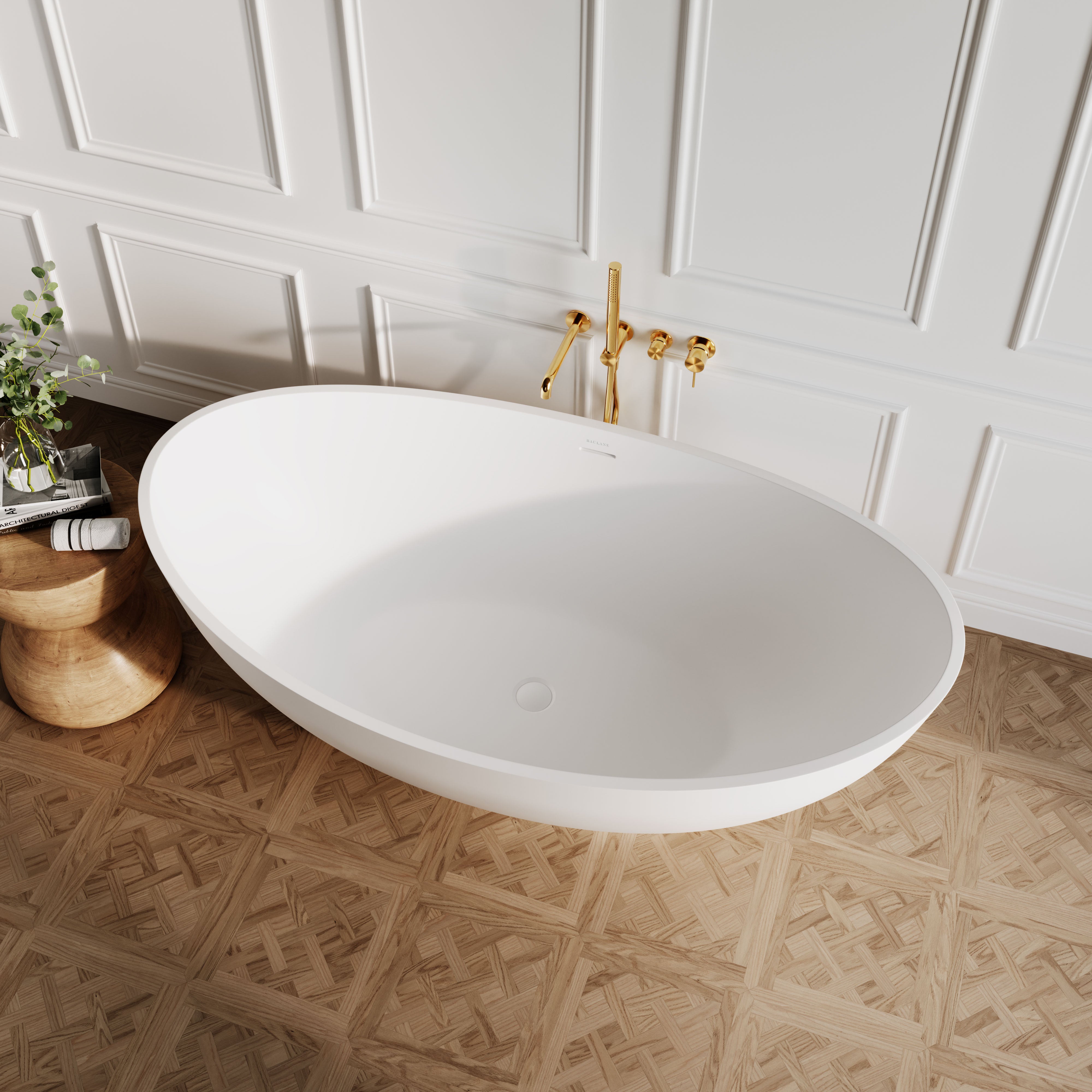 Ella Freestanding Stone Bath - Matte White / 1600mm