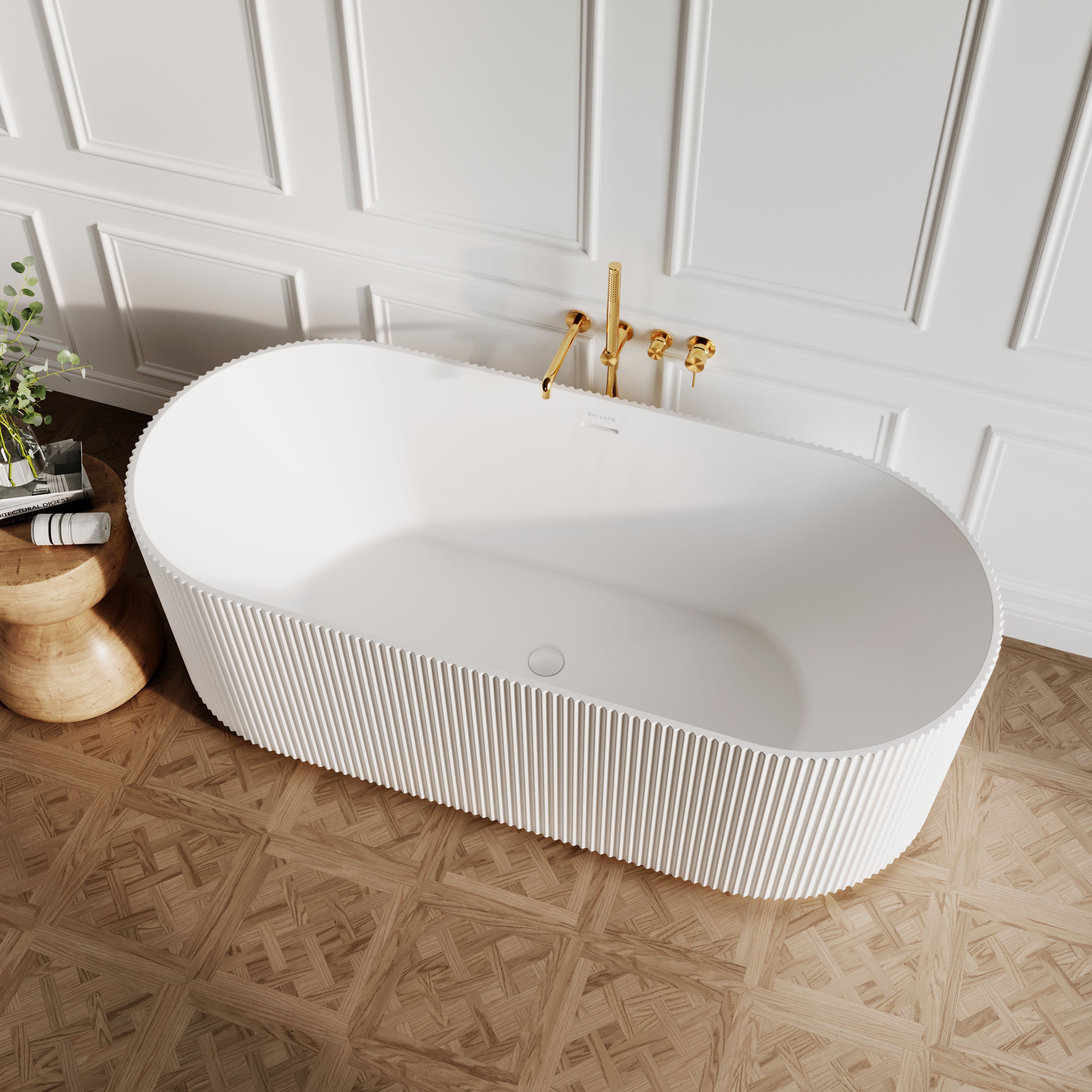 Plisse Freestanding Stone Bath - Matte White / 1700mm
