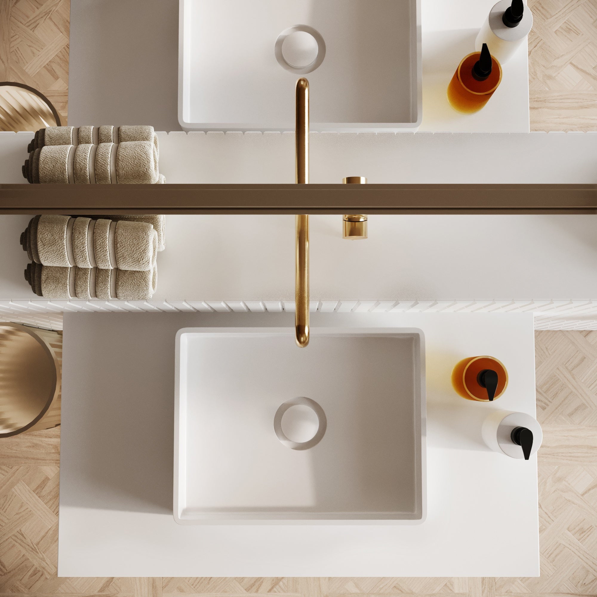 Retangollo Stone Countertop Basin - Matte White / 450mm