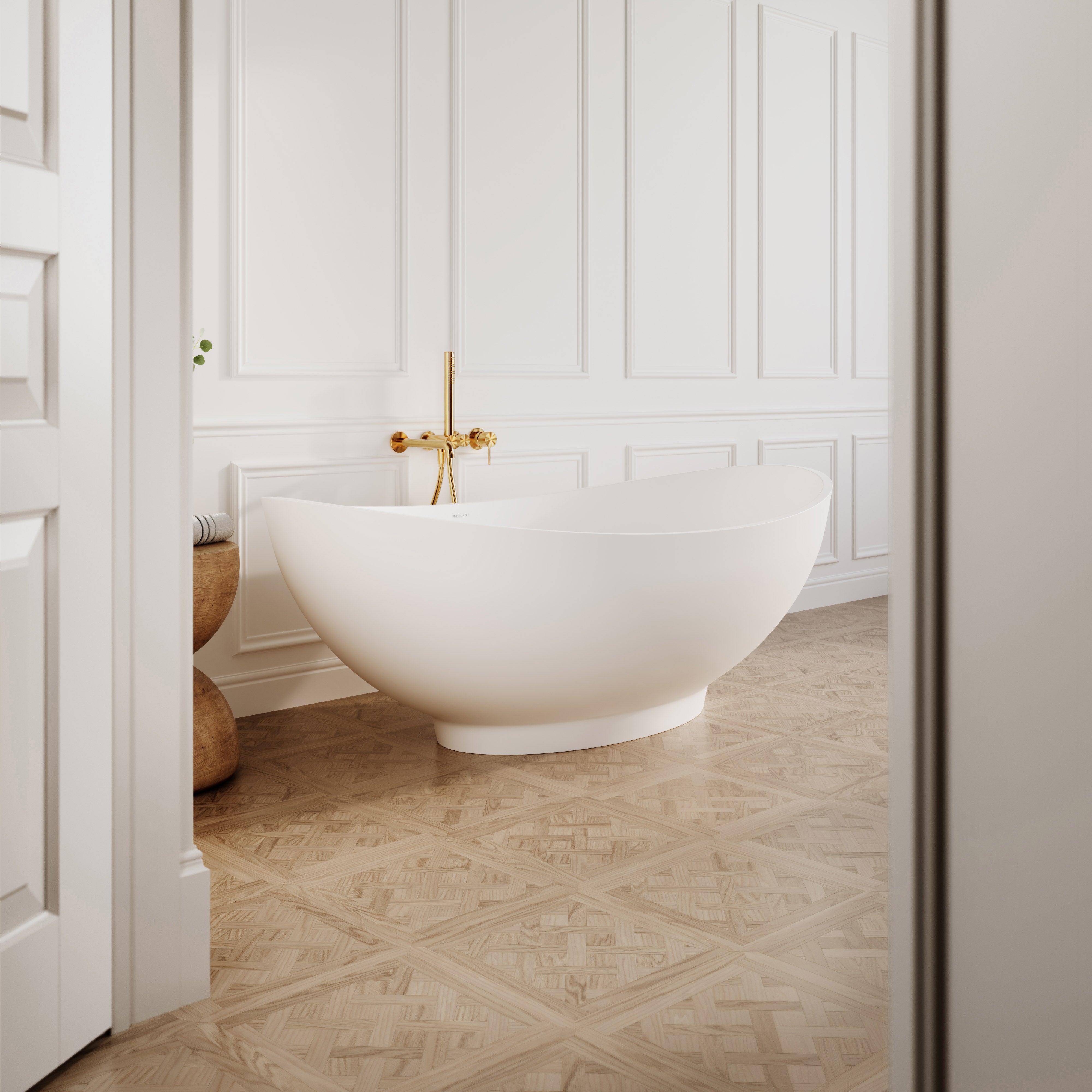 Ella Freestanding Stone Bath - Matte White / 1600mm