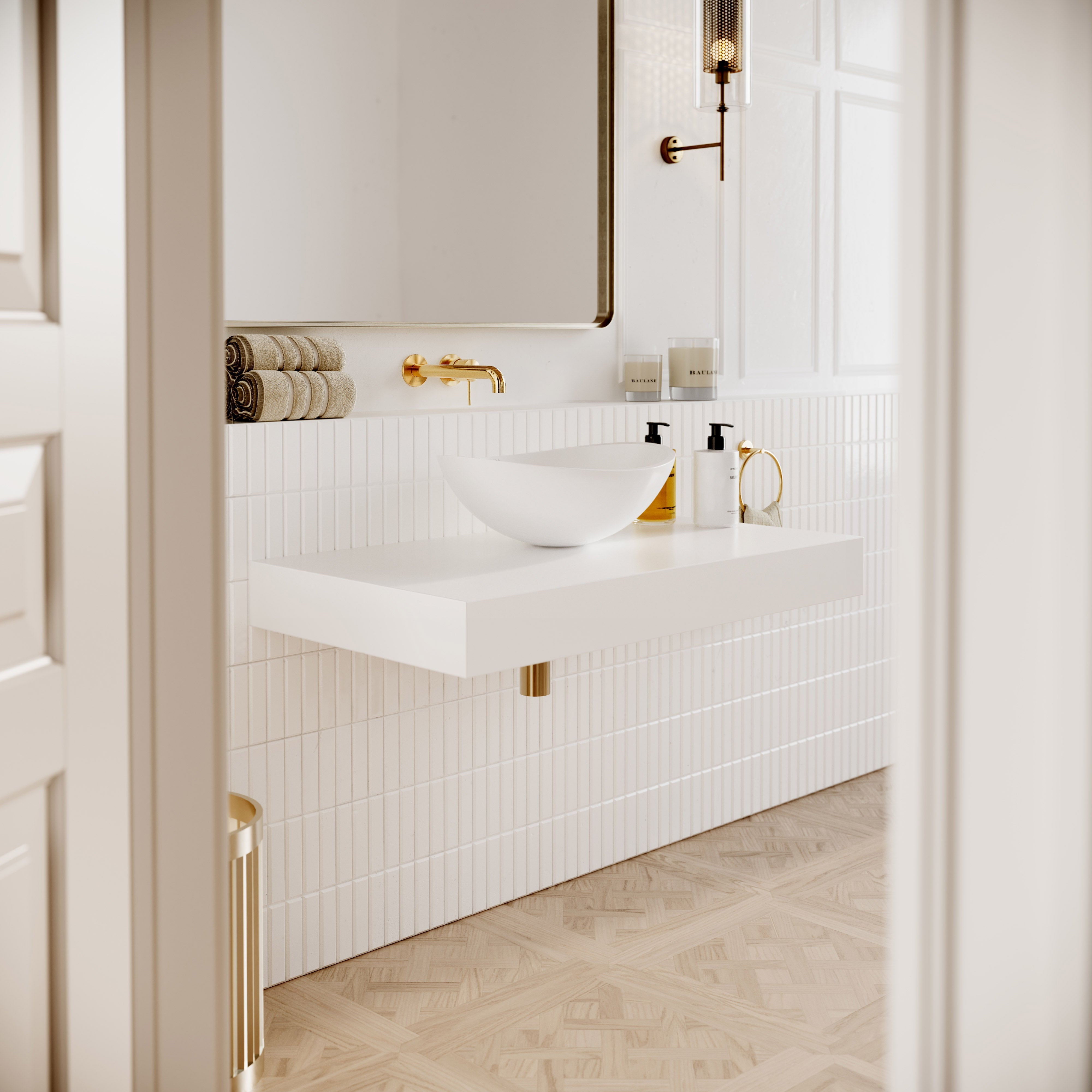 Onyx Stone Countertop Basin - Matte White / 420mm