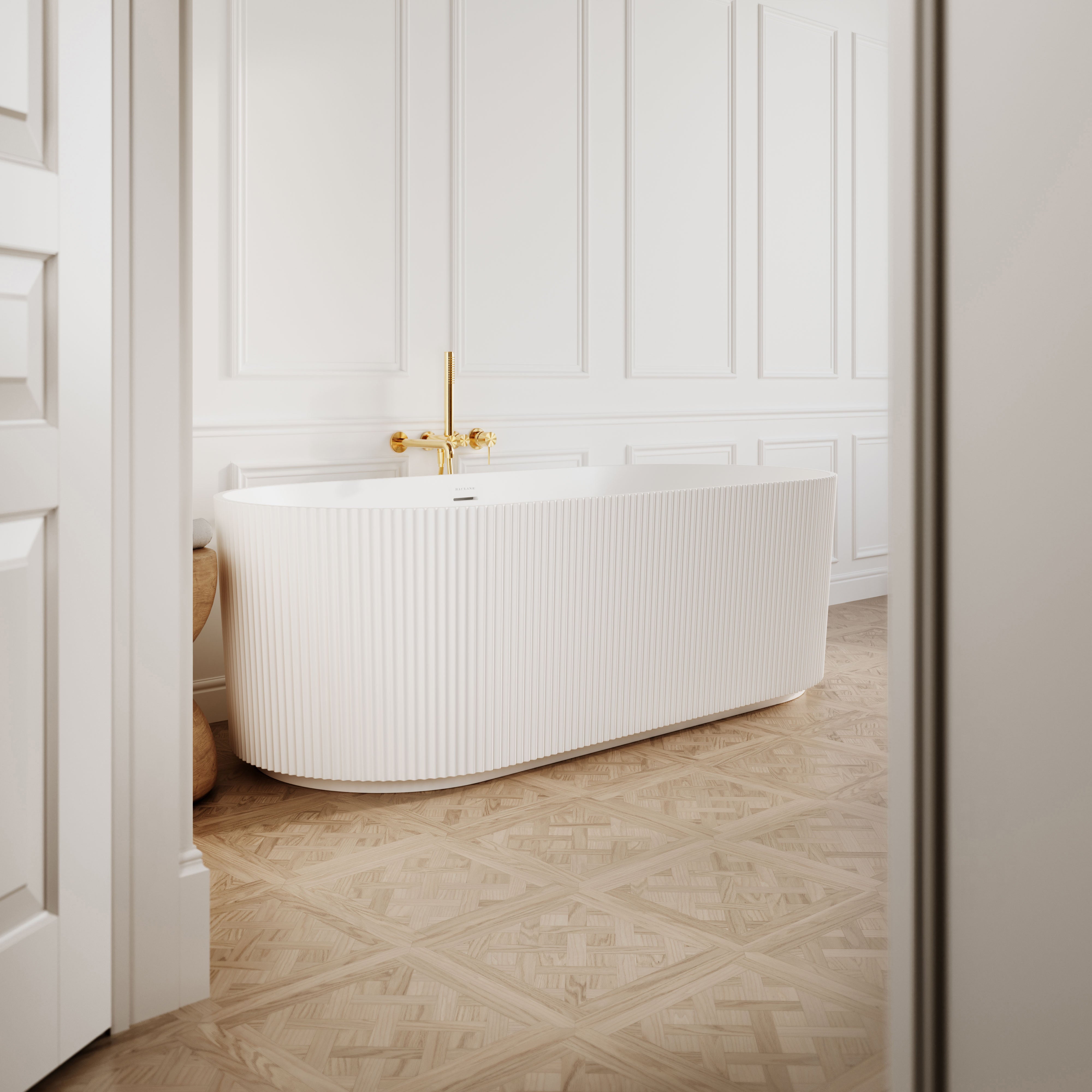 Plisse Freestanding Stone Bath - Matte White / 1700mm