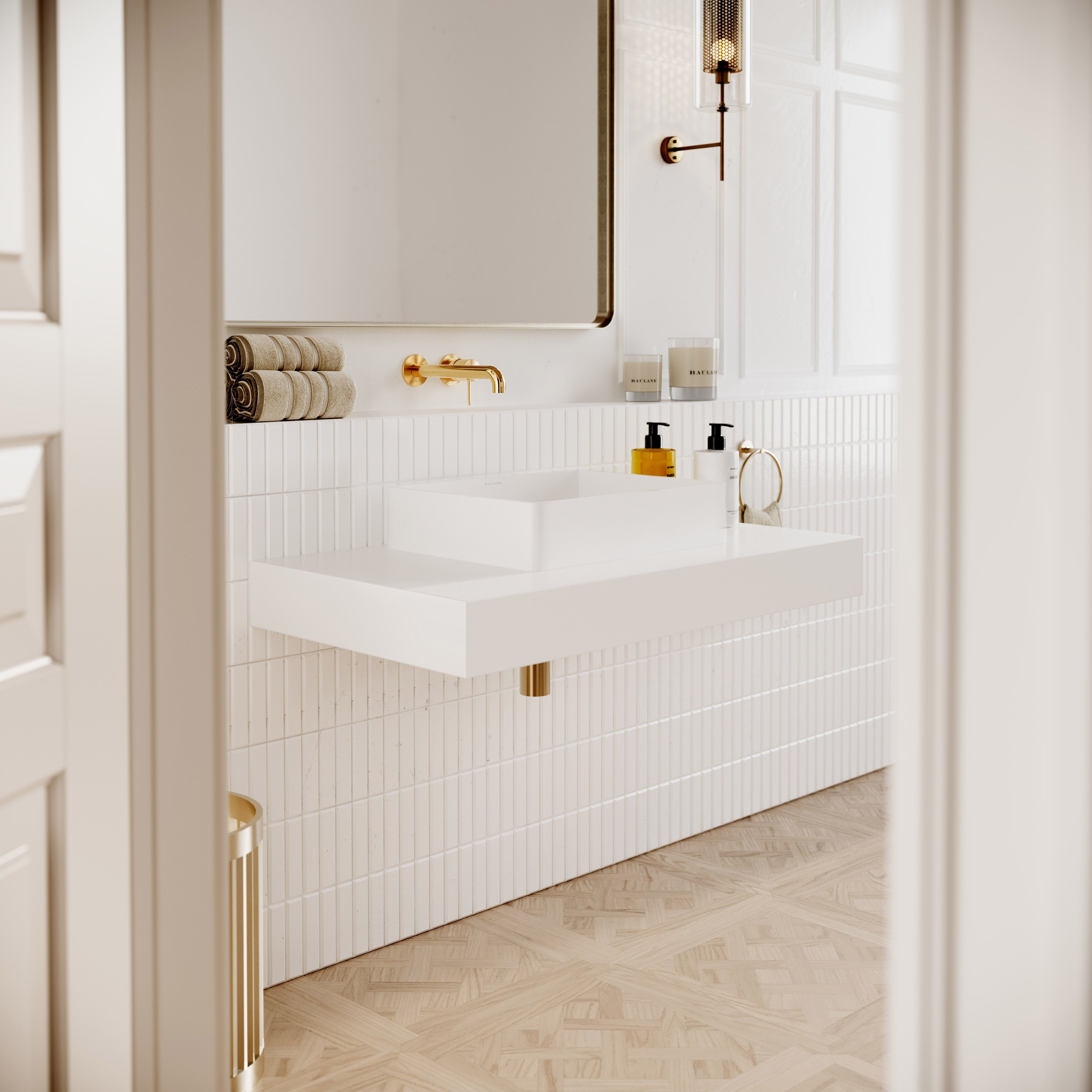 Retangollo Stone Countertop Basin - Matte White / 450mm