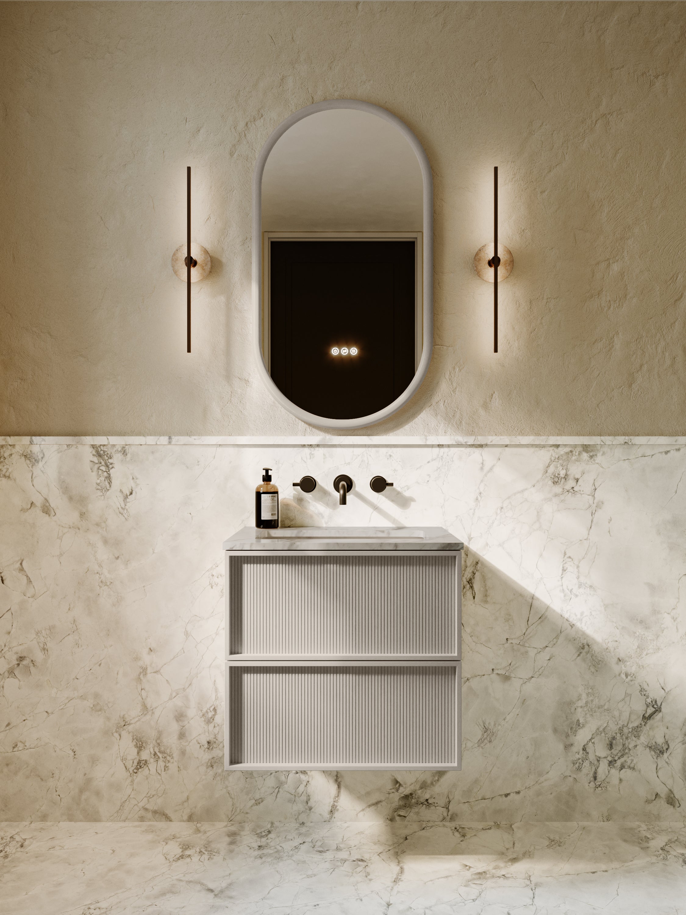 Neutra Series Latte Oak Cararra Marble Vanity Unit 600mm