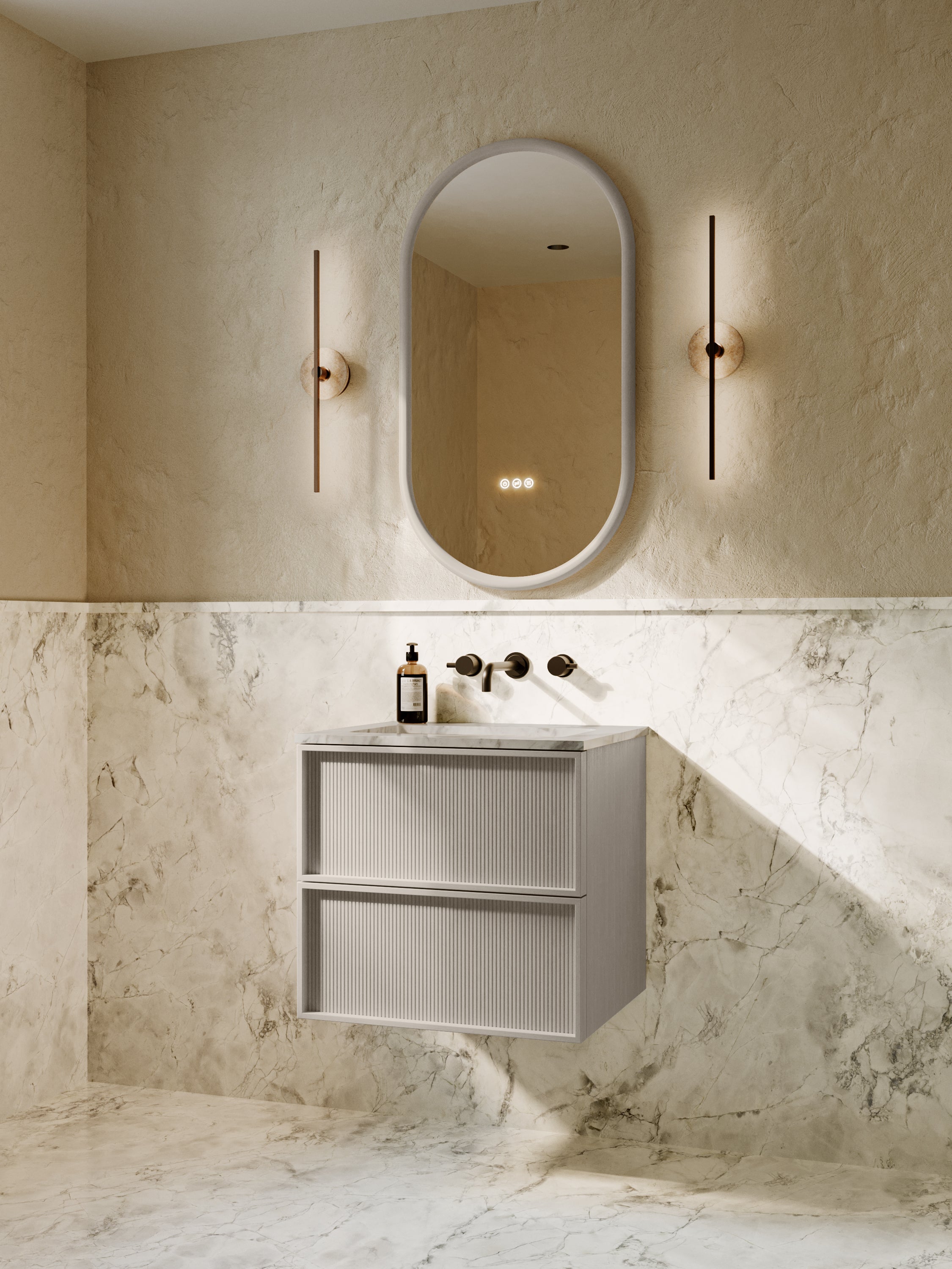 Neutra Series Latte Oak Cararra Marble Vanity Unit 600mm