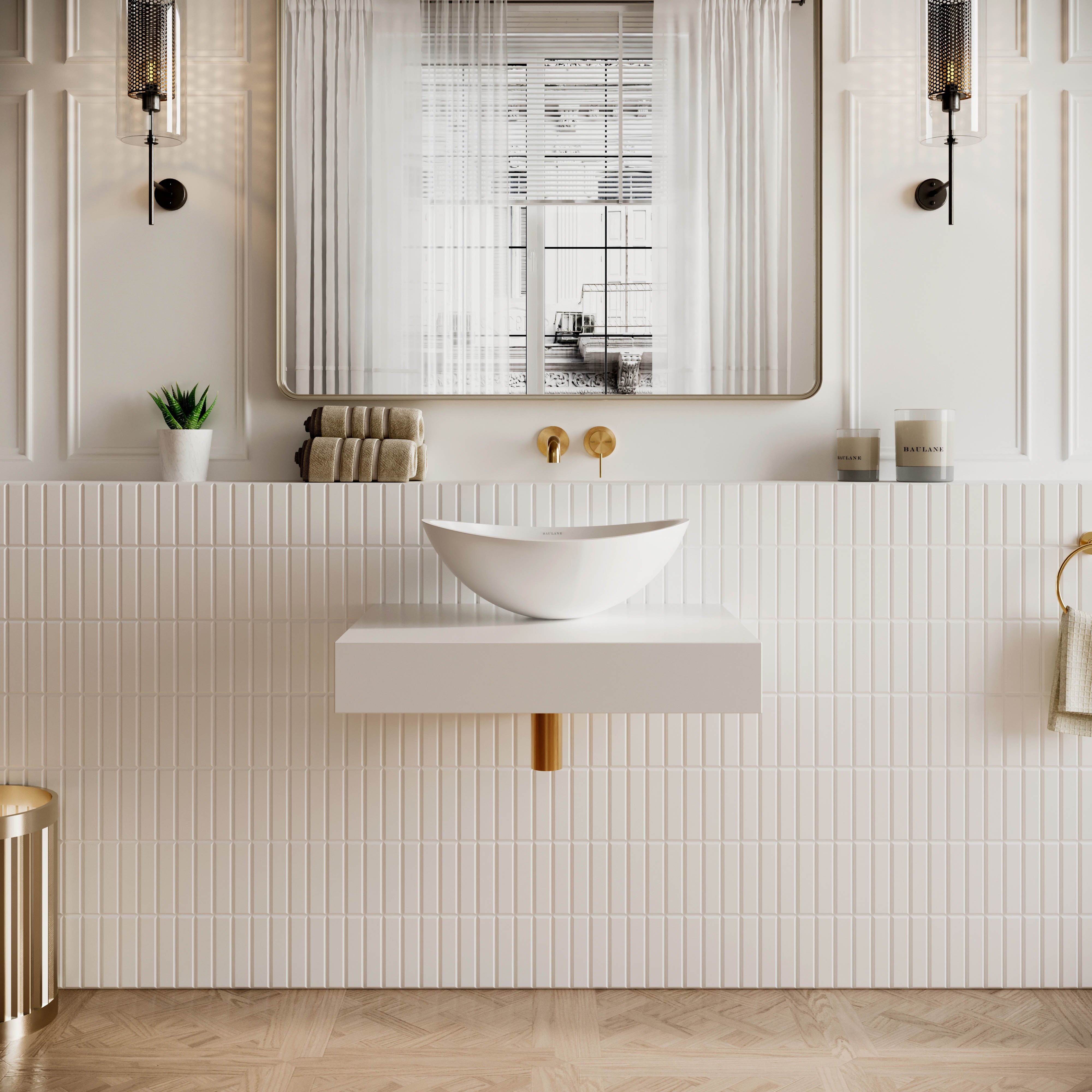 Wall Hung Stone Countertop Basin Shelf - White / 600mm