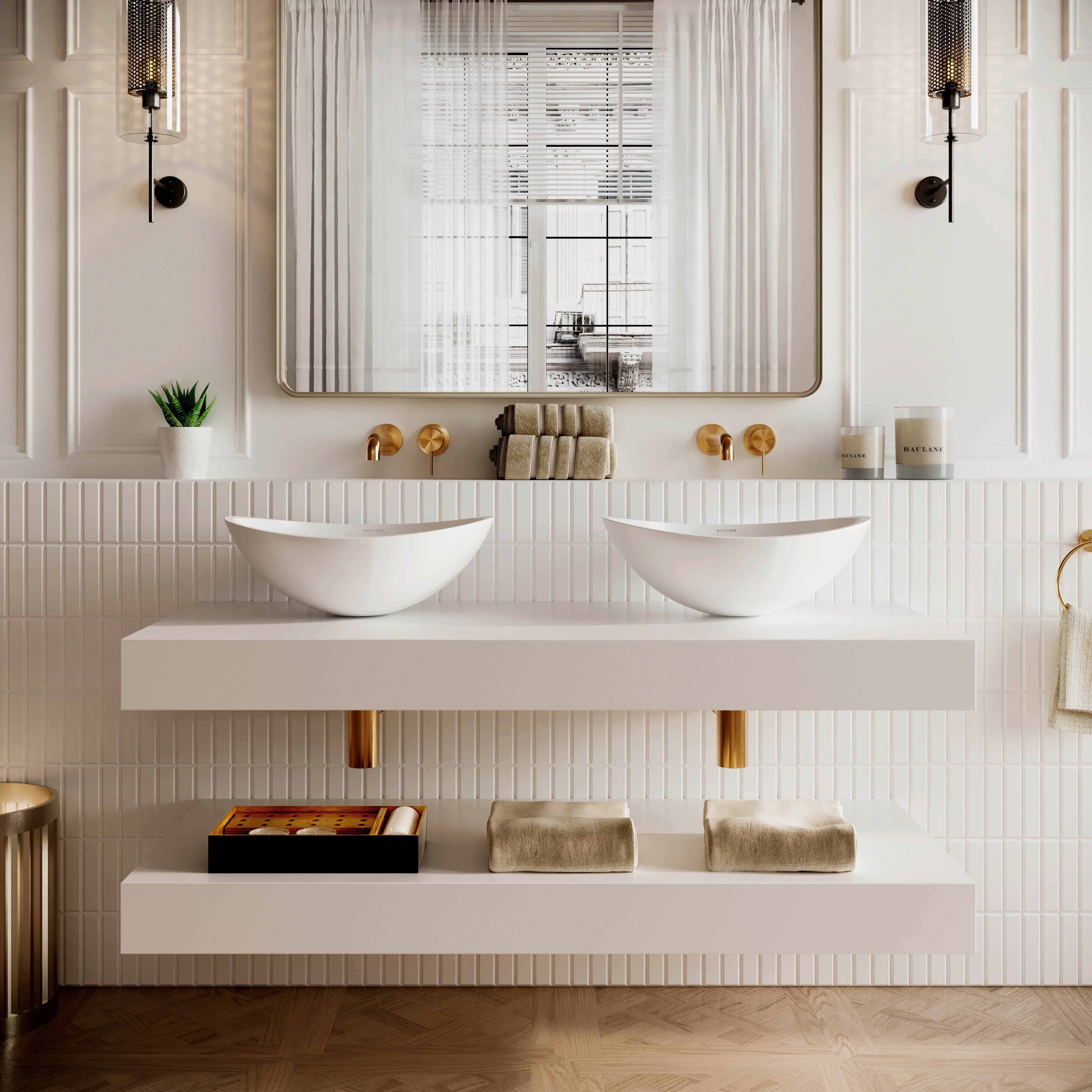 Wall Hung Stone Countertop Basin Shelf - White / 1200mm