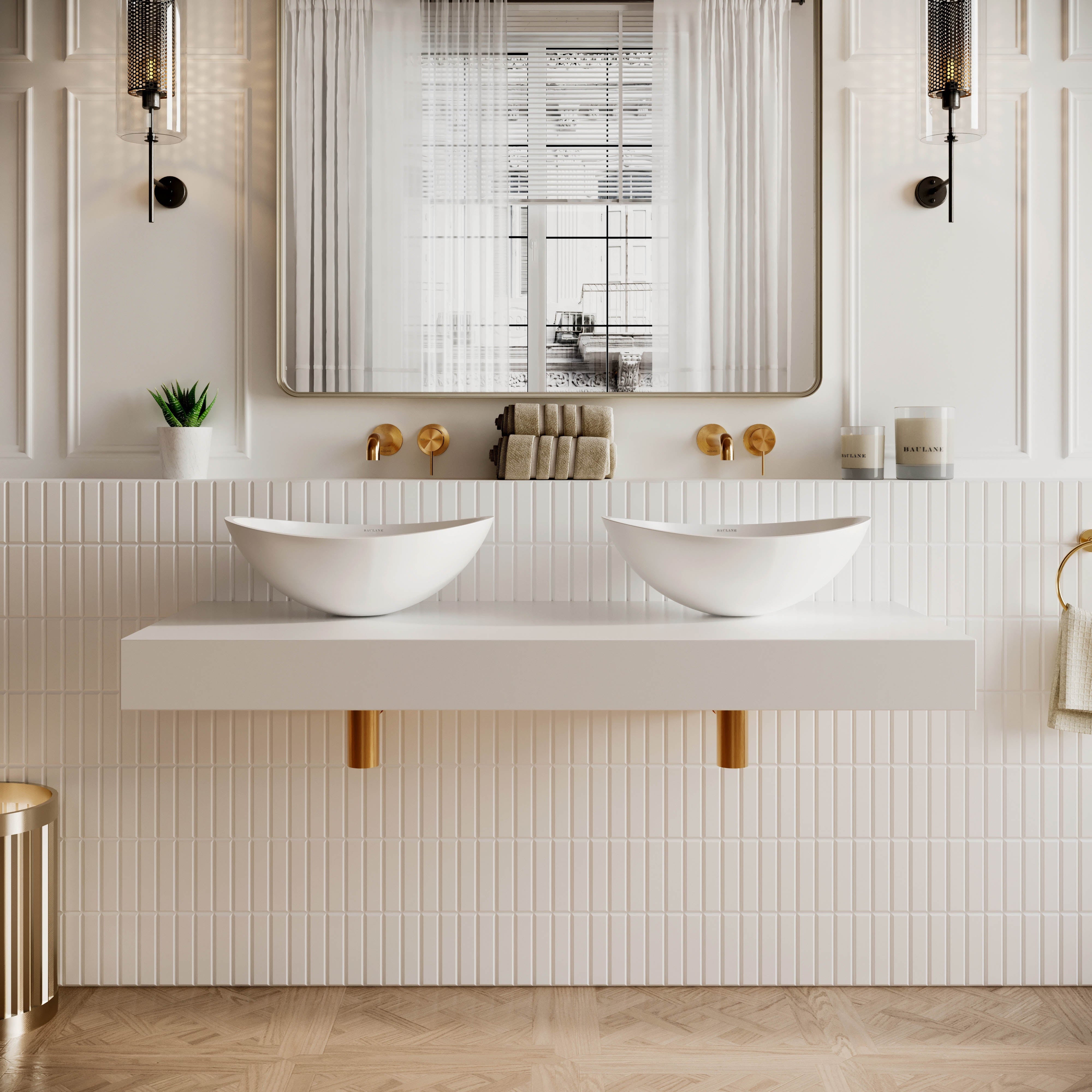 Wall Hung Stone Countertop Basin Shelf - White / 1200mm