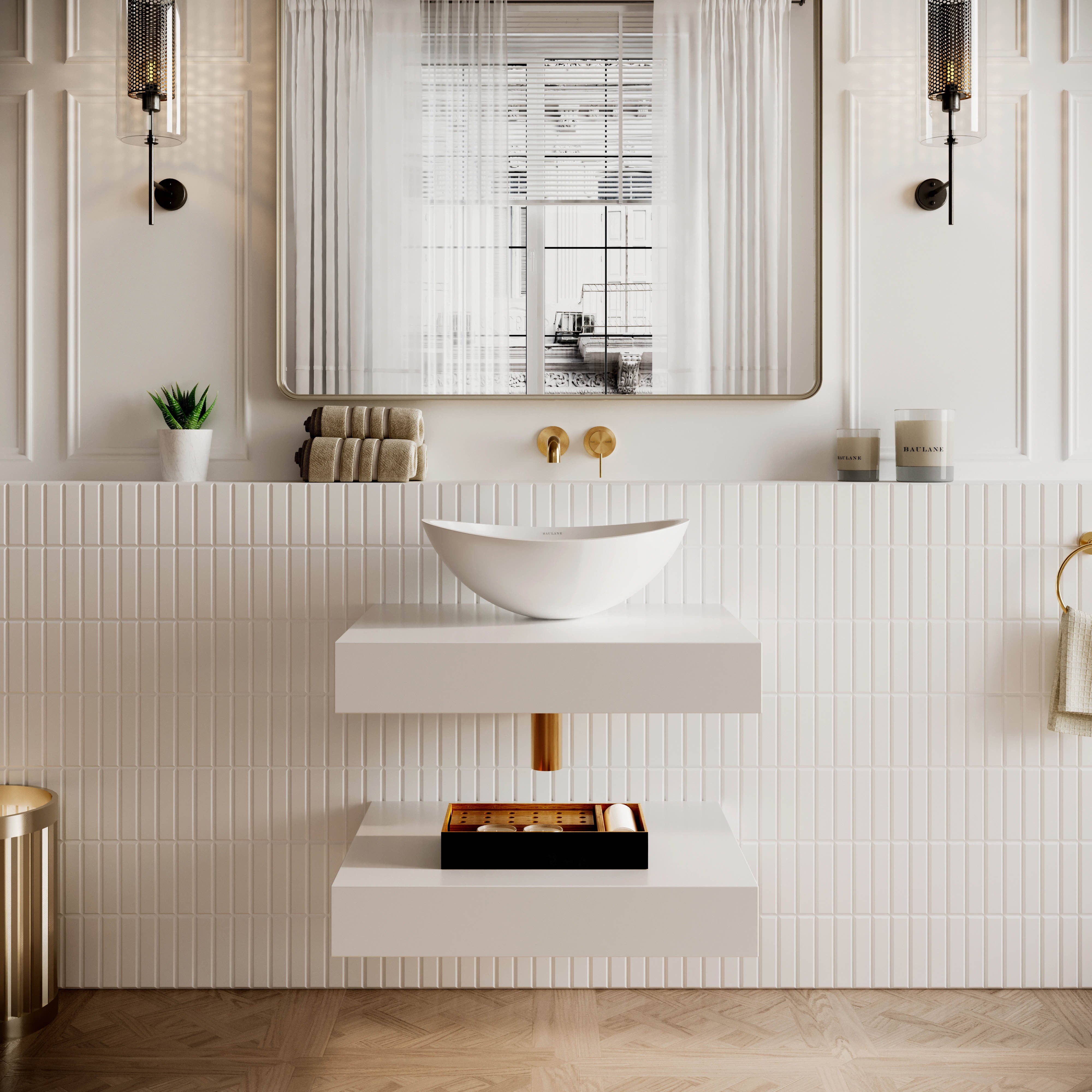 Wall Hung Stone Countertop Basin Shelf - White / 600mm