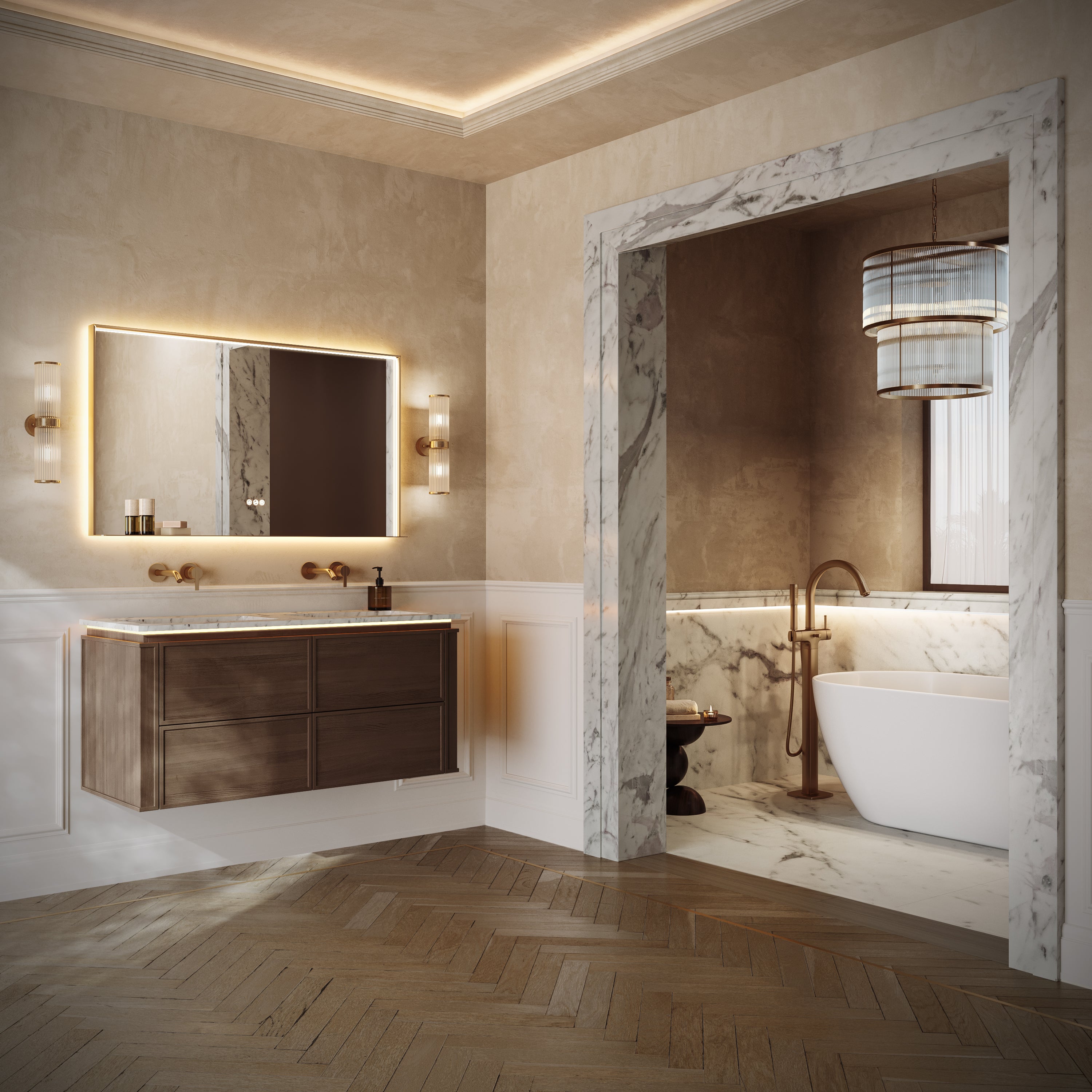 Linea Series Espresso Oak Cararra Marble Vanity Unit 1200mm