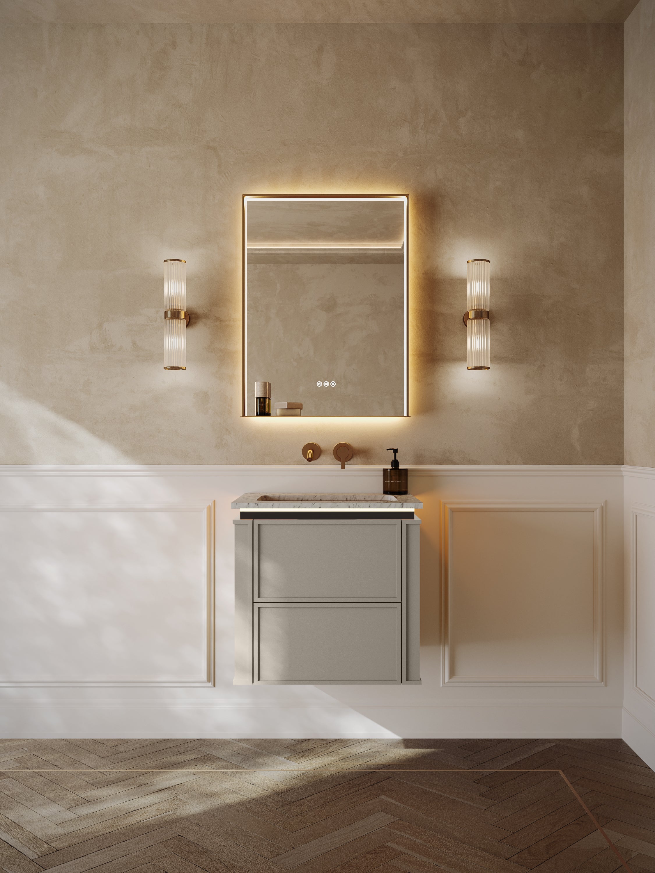 Linea Series Latte Oak Cararra Marble Vanity Unit 600mm