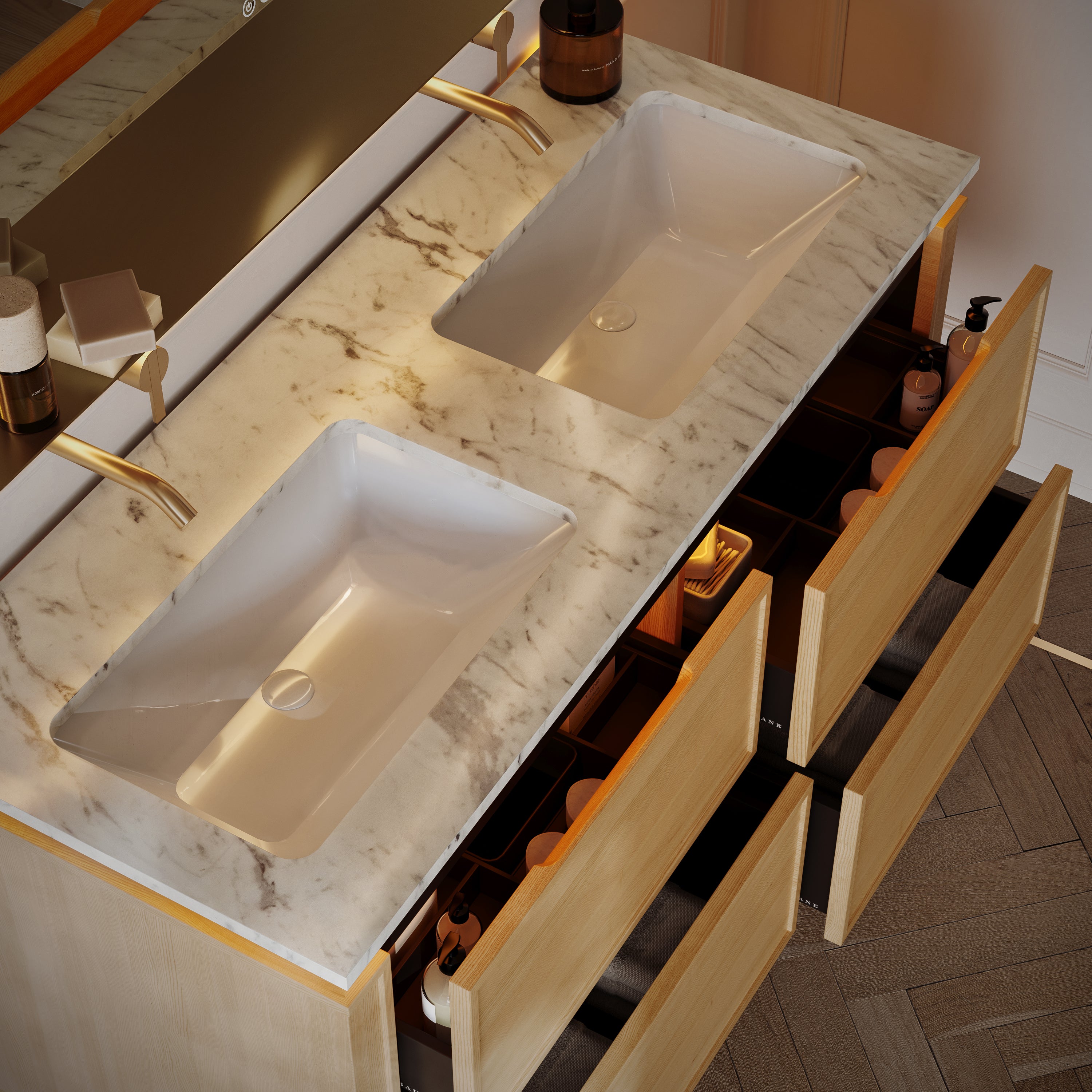 Linea Series Blonde Roast Oak Cararra Marble Vanity Unit 1200mm