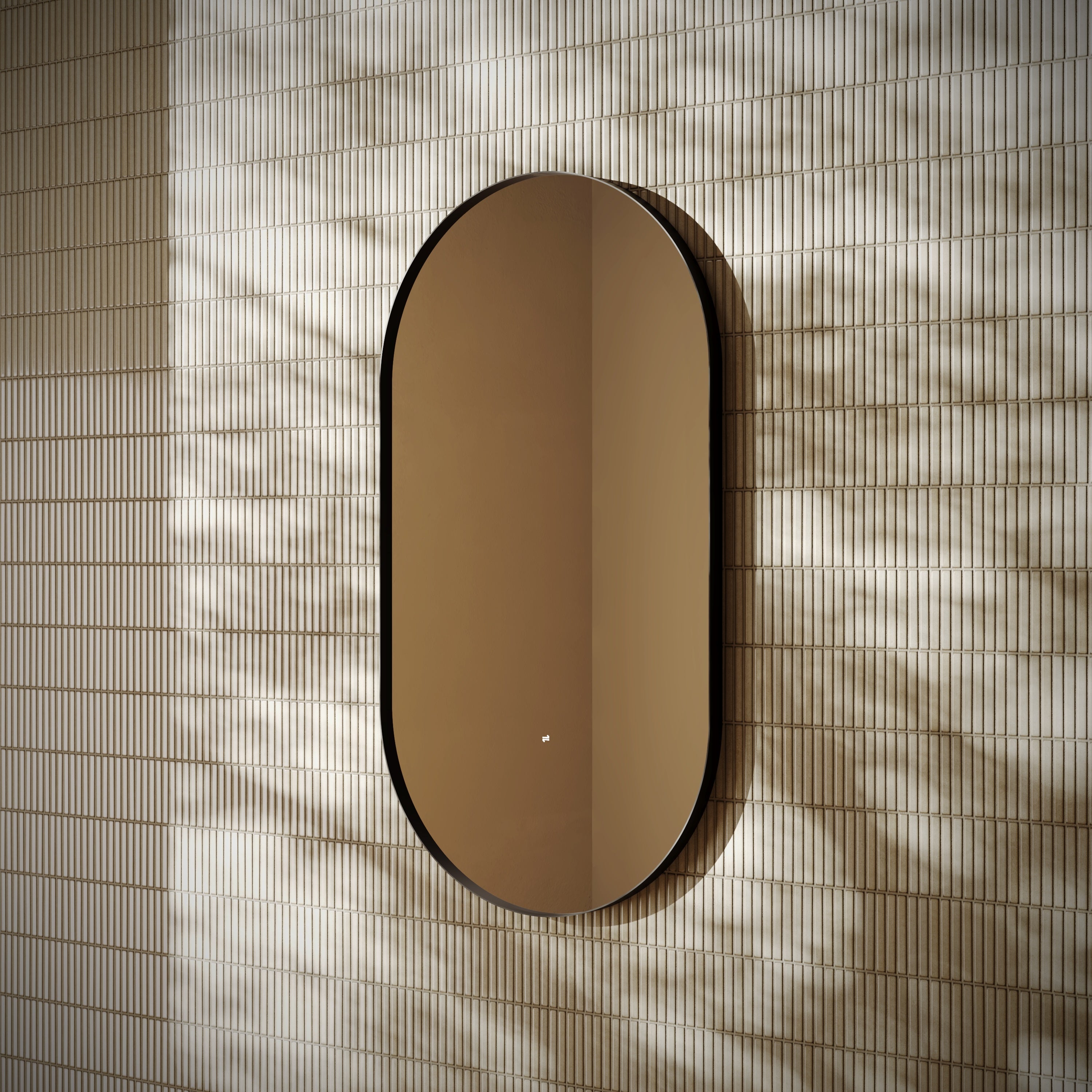 Bordeaux Matte Black Aluminium Oval Pill Mirror with Demister 550mm