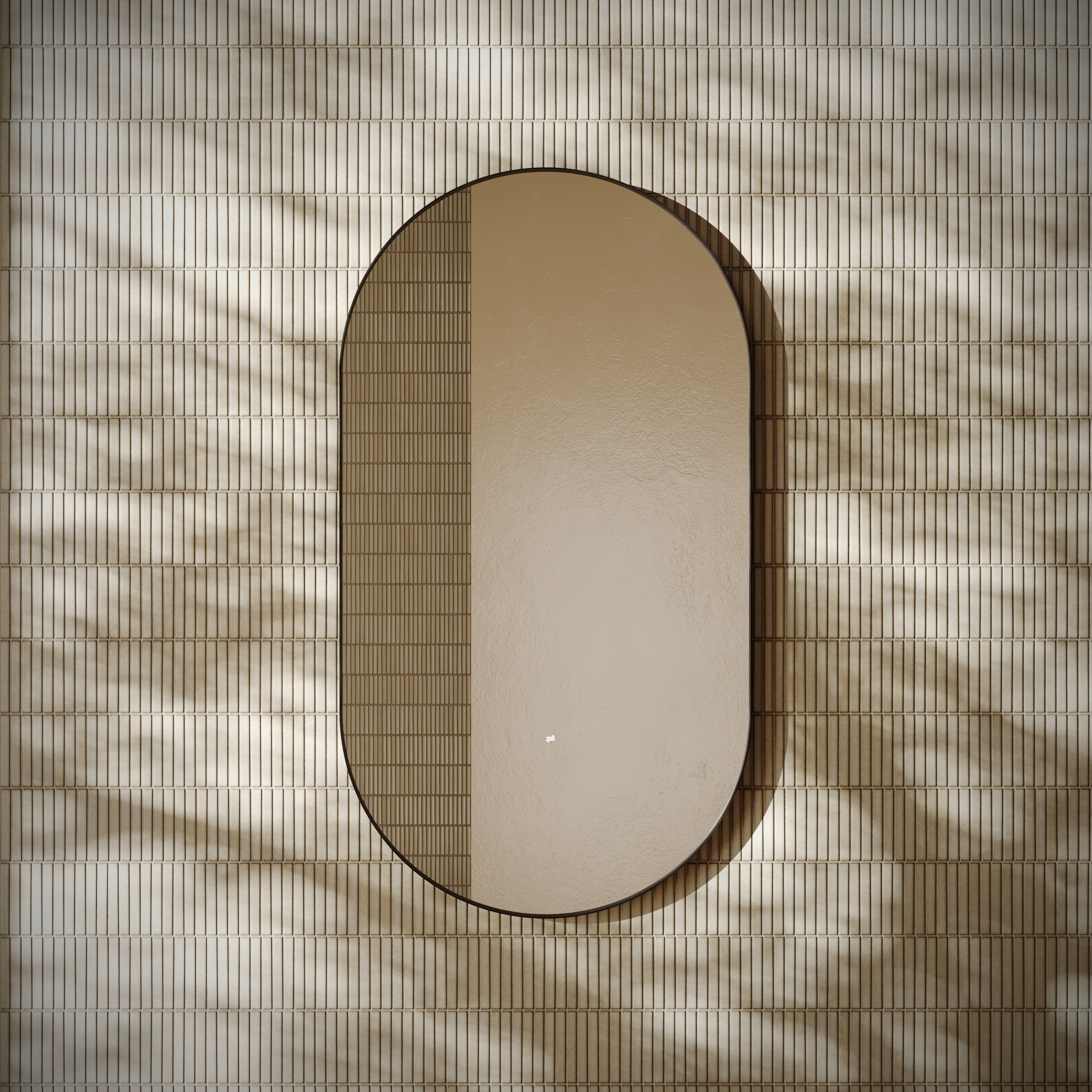 Bordeaux Matte Black Aluminium Oval Pill Mirror with Demister 550mm