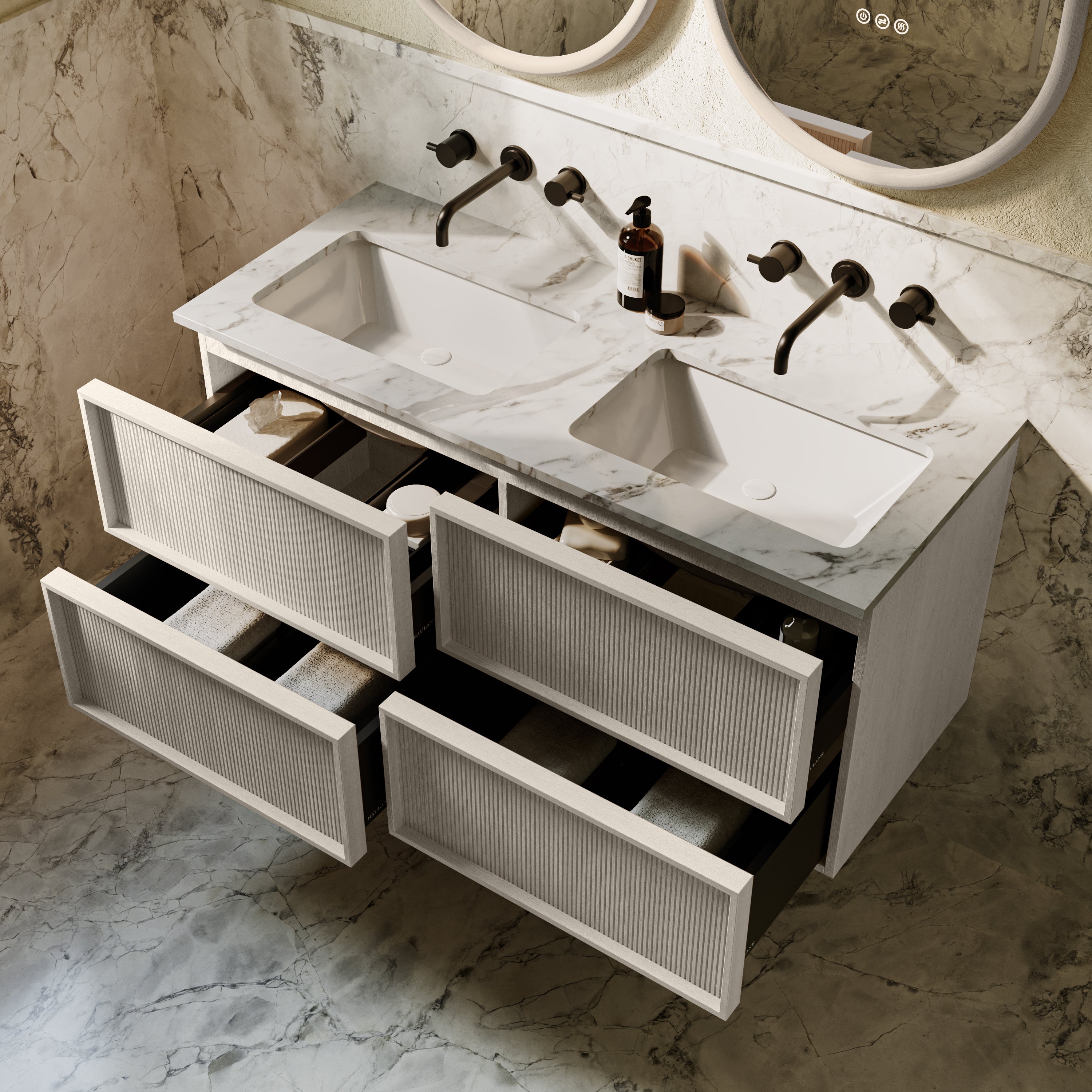 Neutra Series Latte Oak Cararra Marble Vanity Unit 1200mm