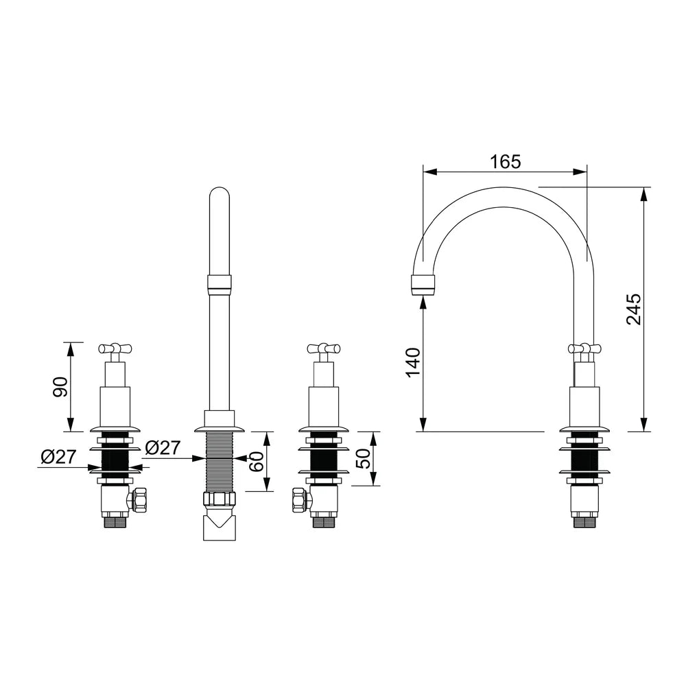 Farfalla Three Hole Gooseneck