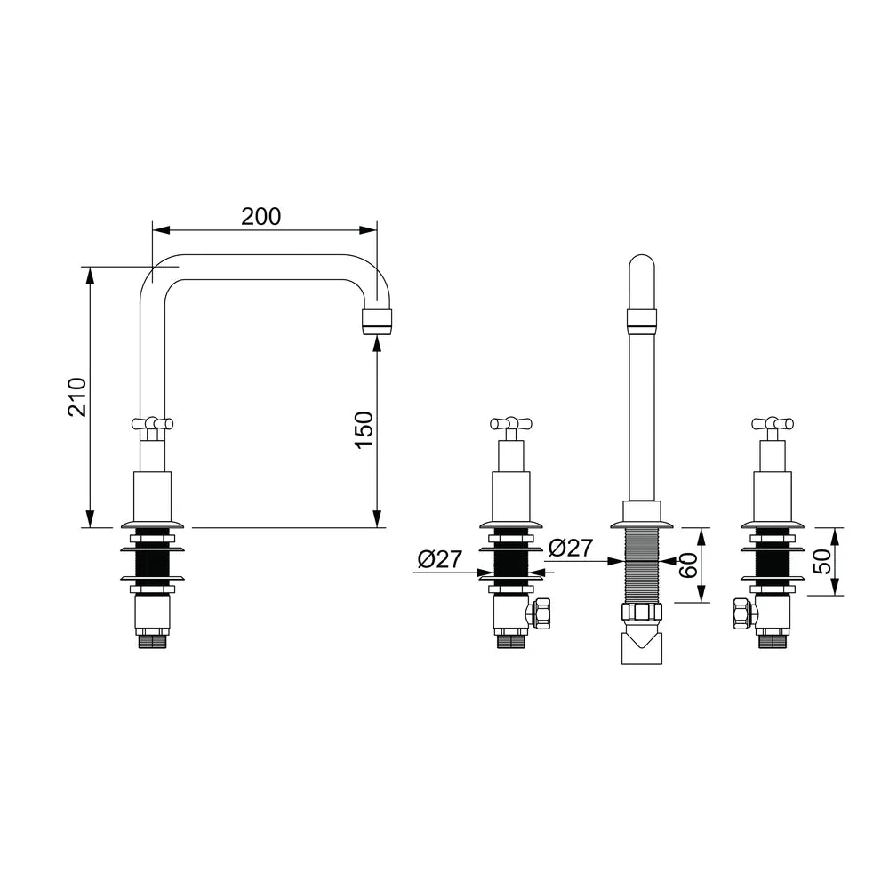 Farfalla Three Hole Squareneck 200