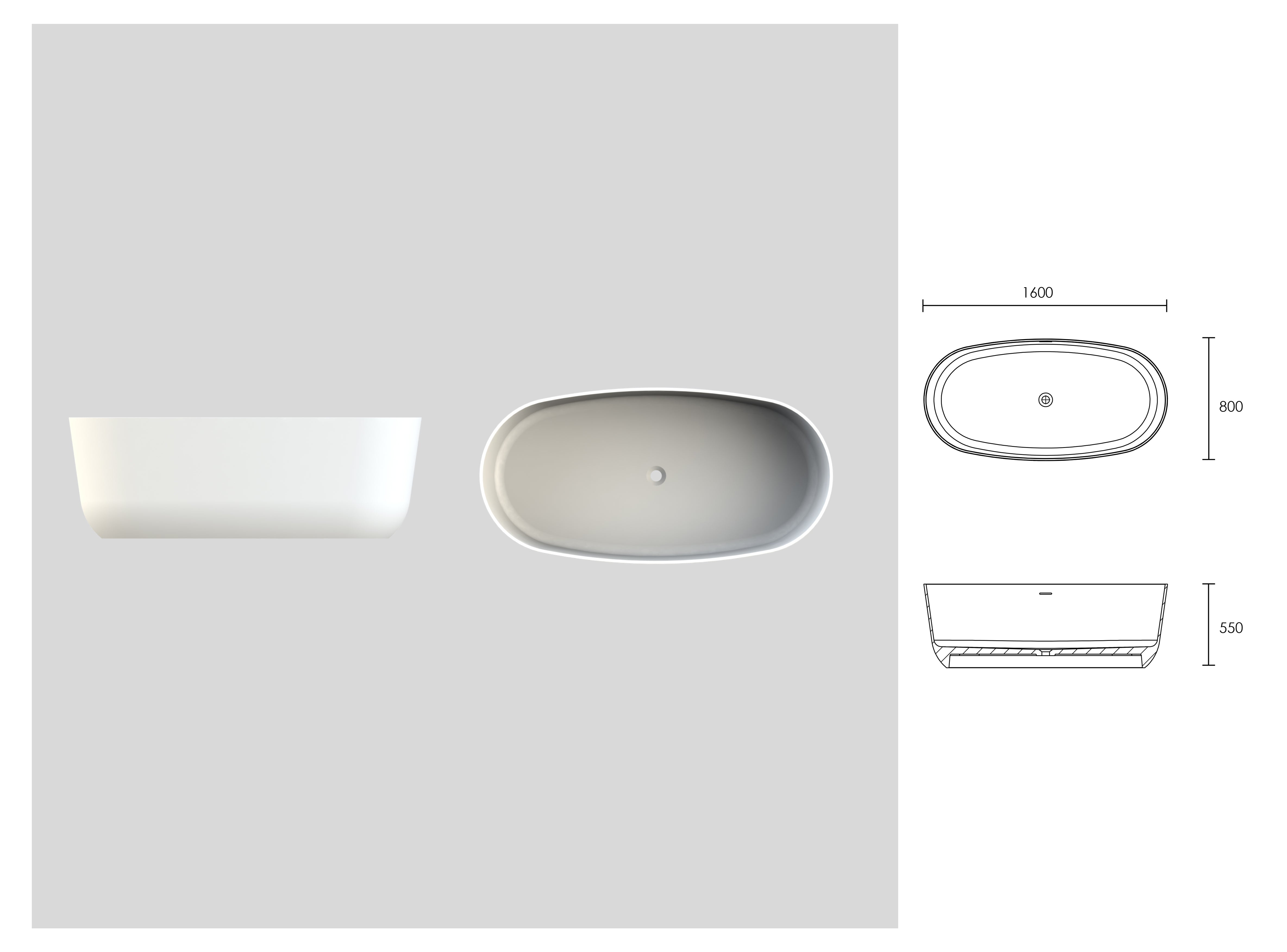 Nero Freestanding Stone Bath - Matte White / 1600mm