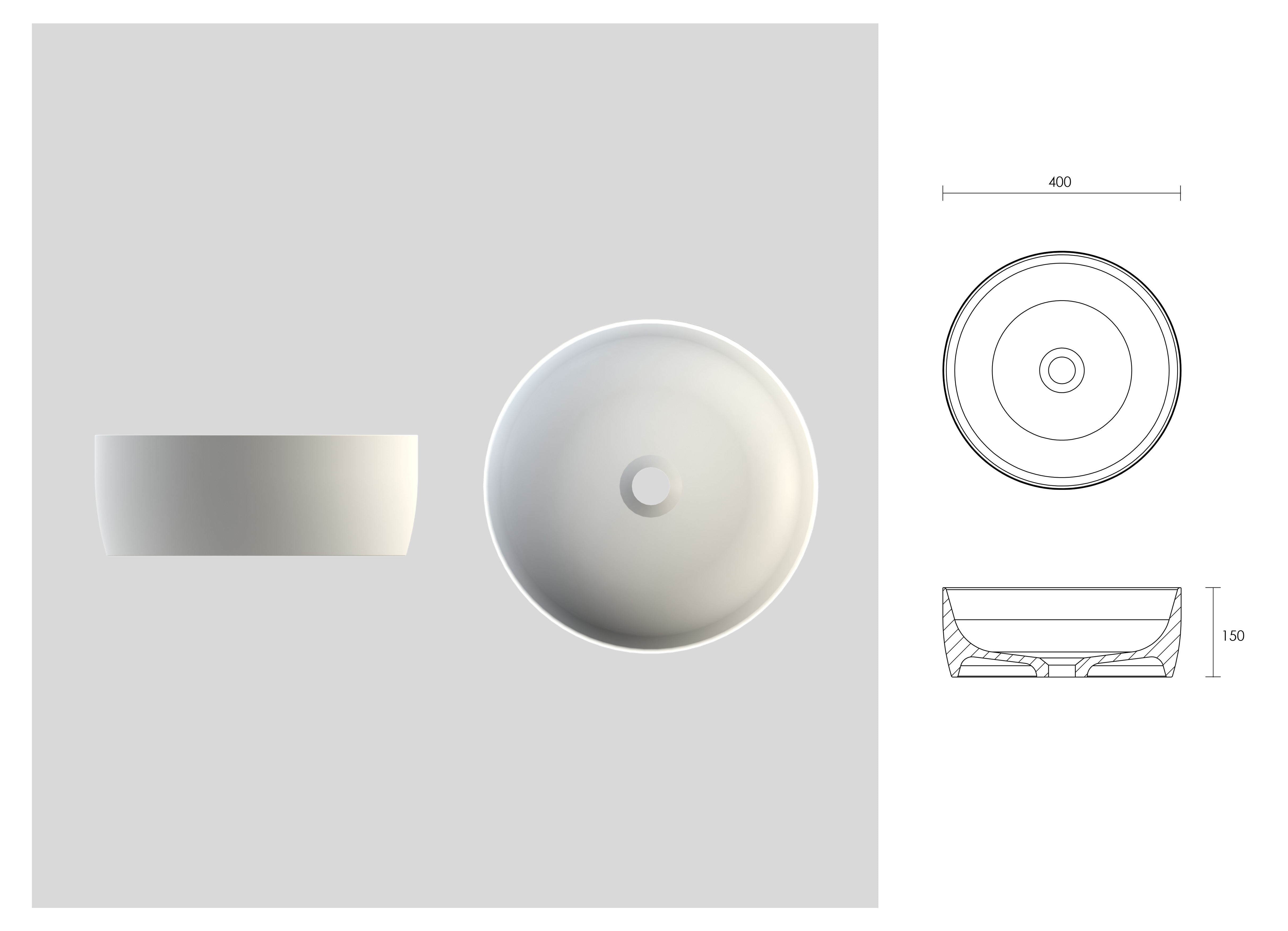 Noho Stone Countertop Basin - Matte White / 400mm