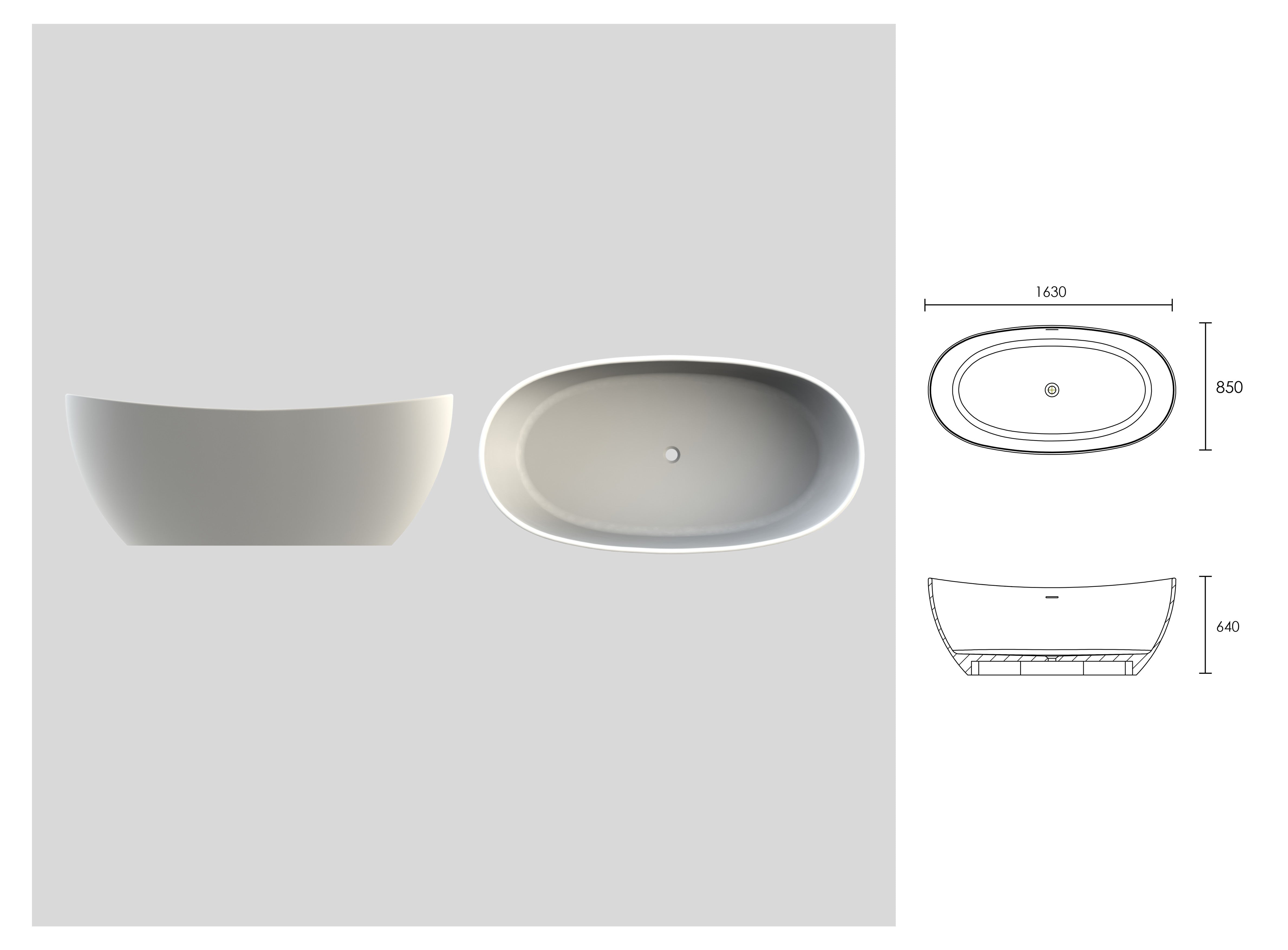 Crescent Freestanding Stone Bath - Matte White / 1630mm
