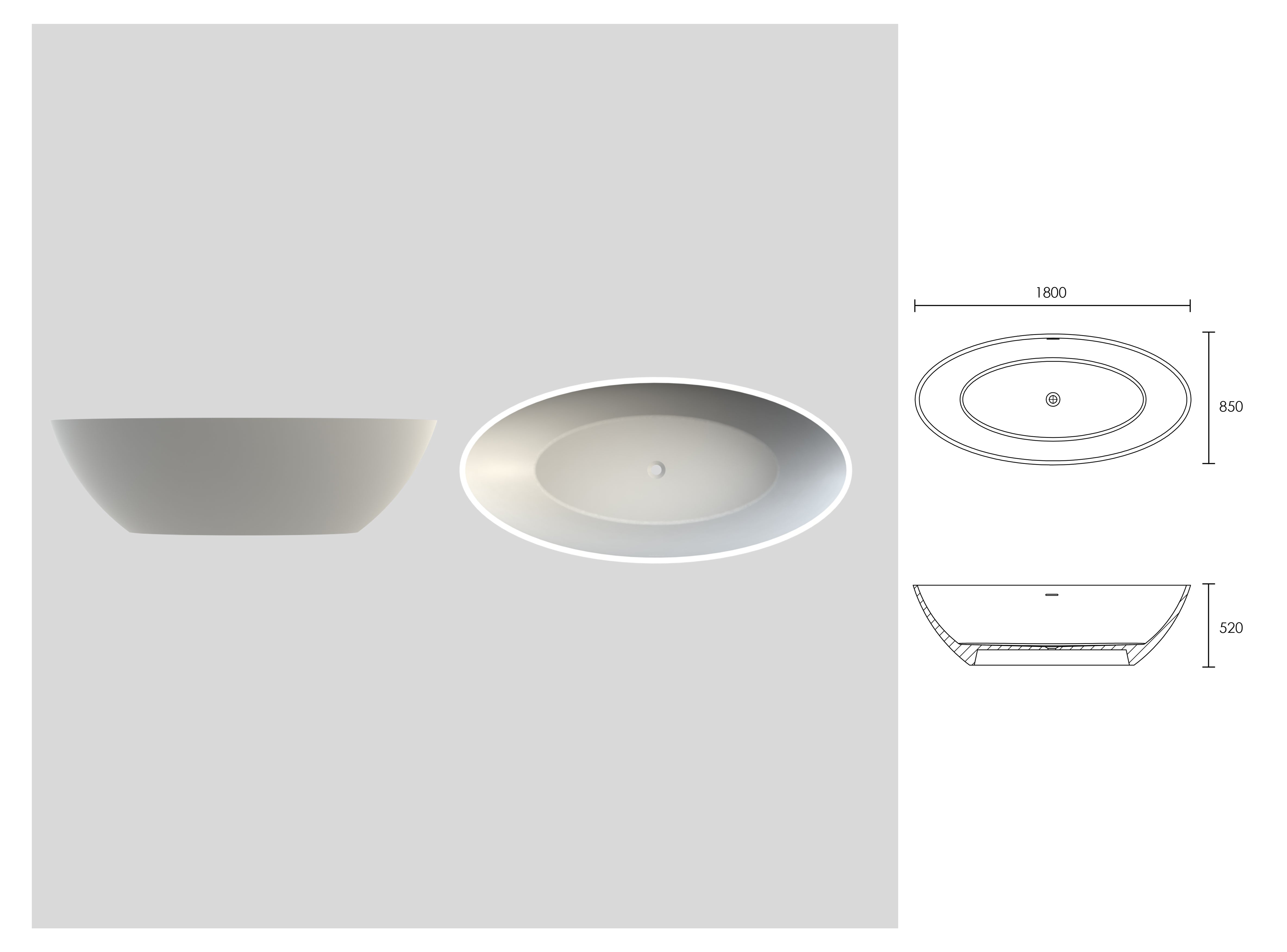 Celine Freestanding Stone Bath - Matte White / 1800mm