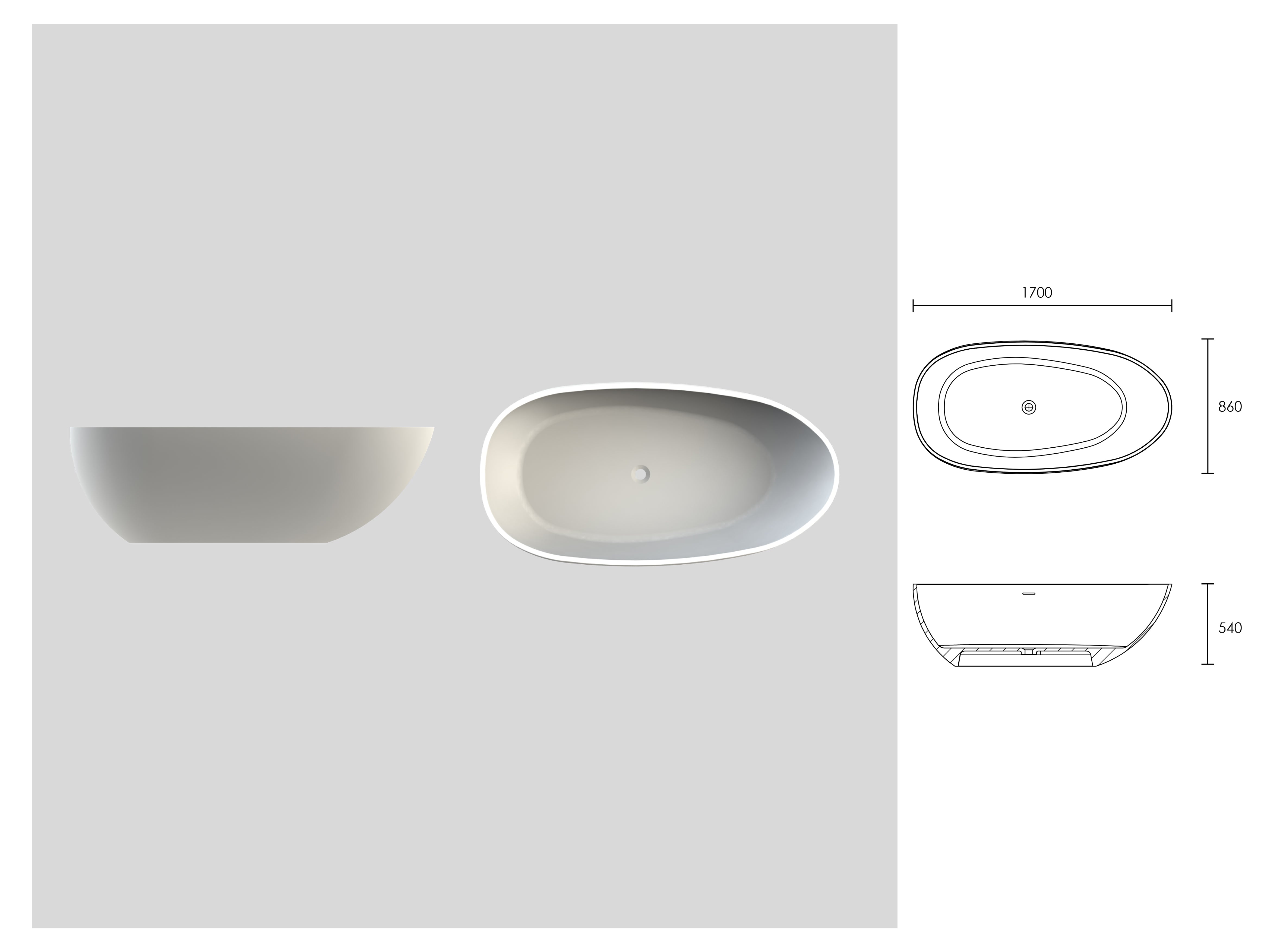 Serene Freestanding Stone Bath - Matte White / 1700mm