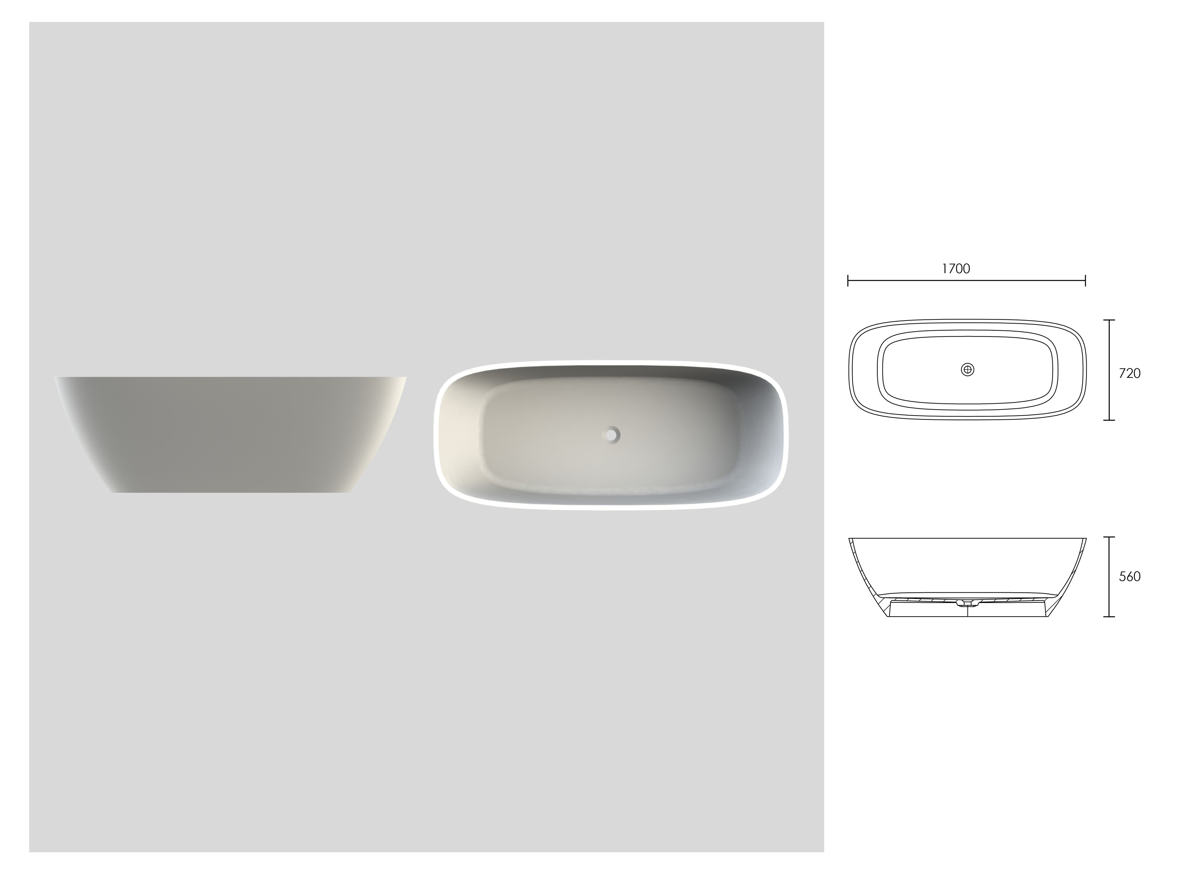 District Freestanding Stone Bath - Matte White / 1700mm