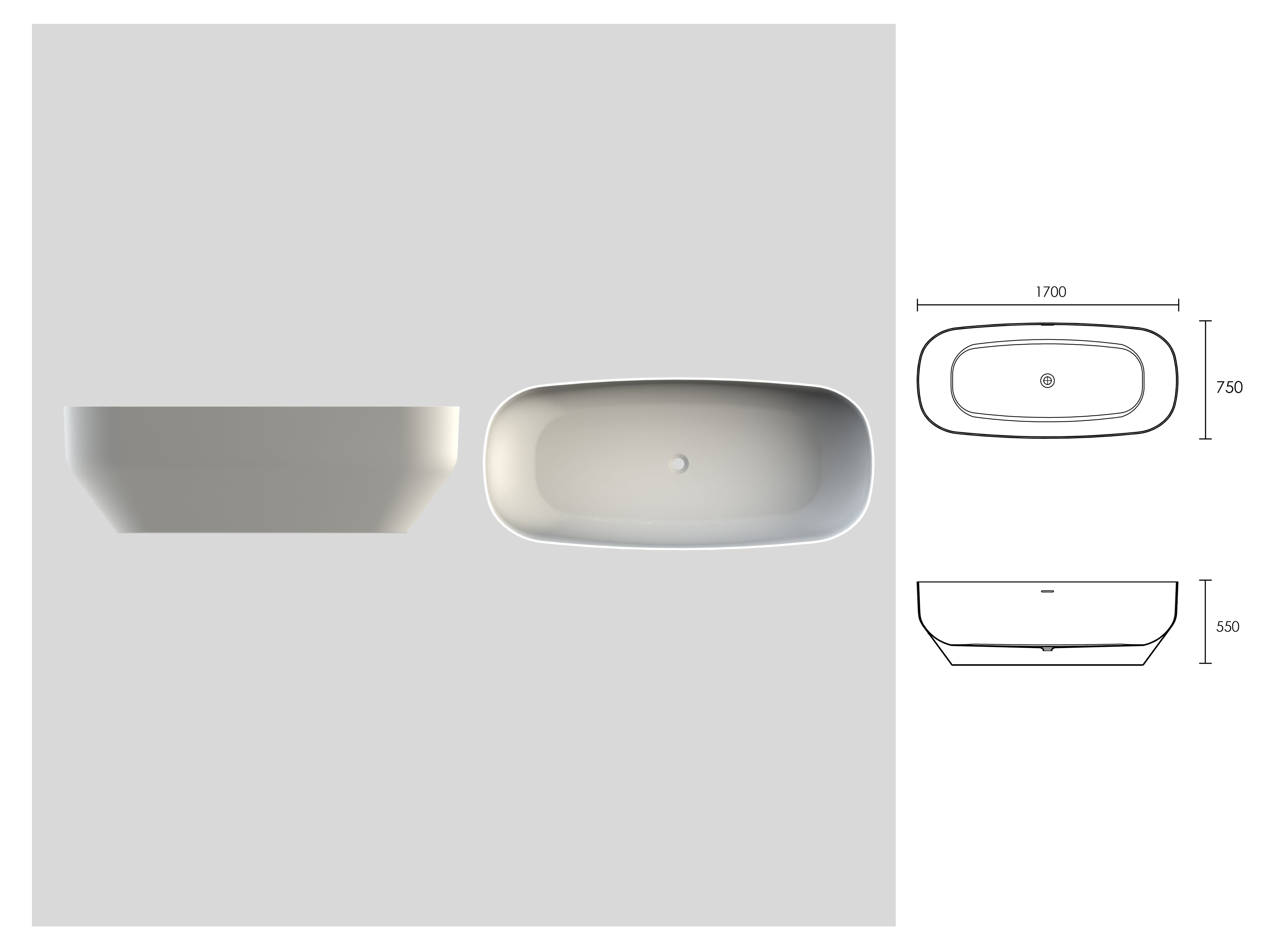 Audemar Freestanding Stone Bath - Matte White / 1700mm