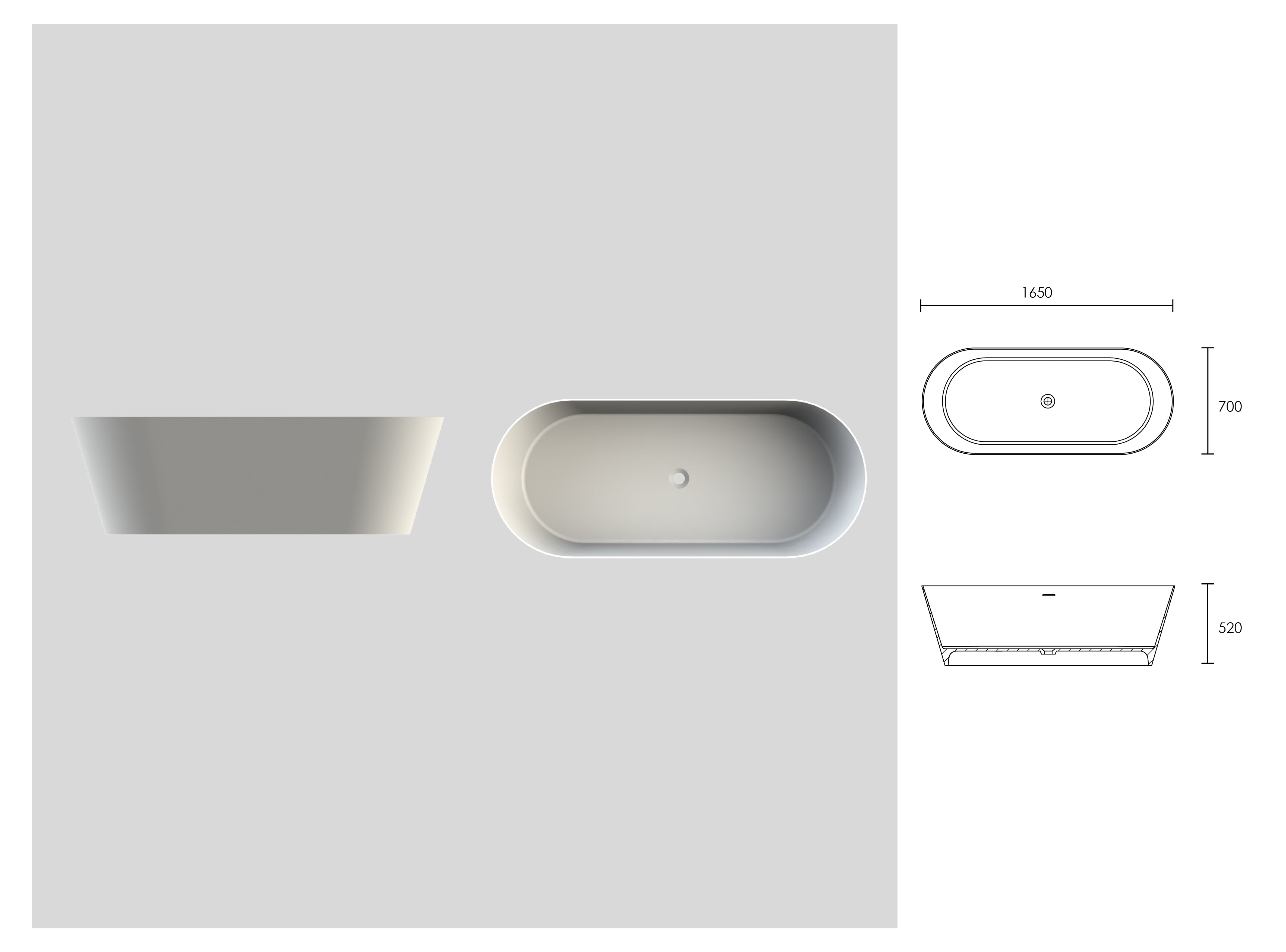 Reiss Freestanding Stone Bath - Matte White / 1650mm