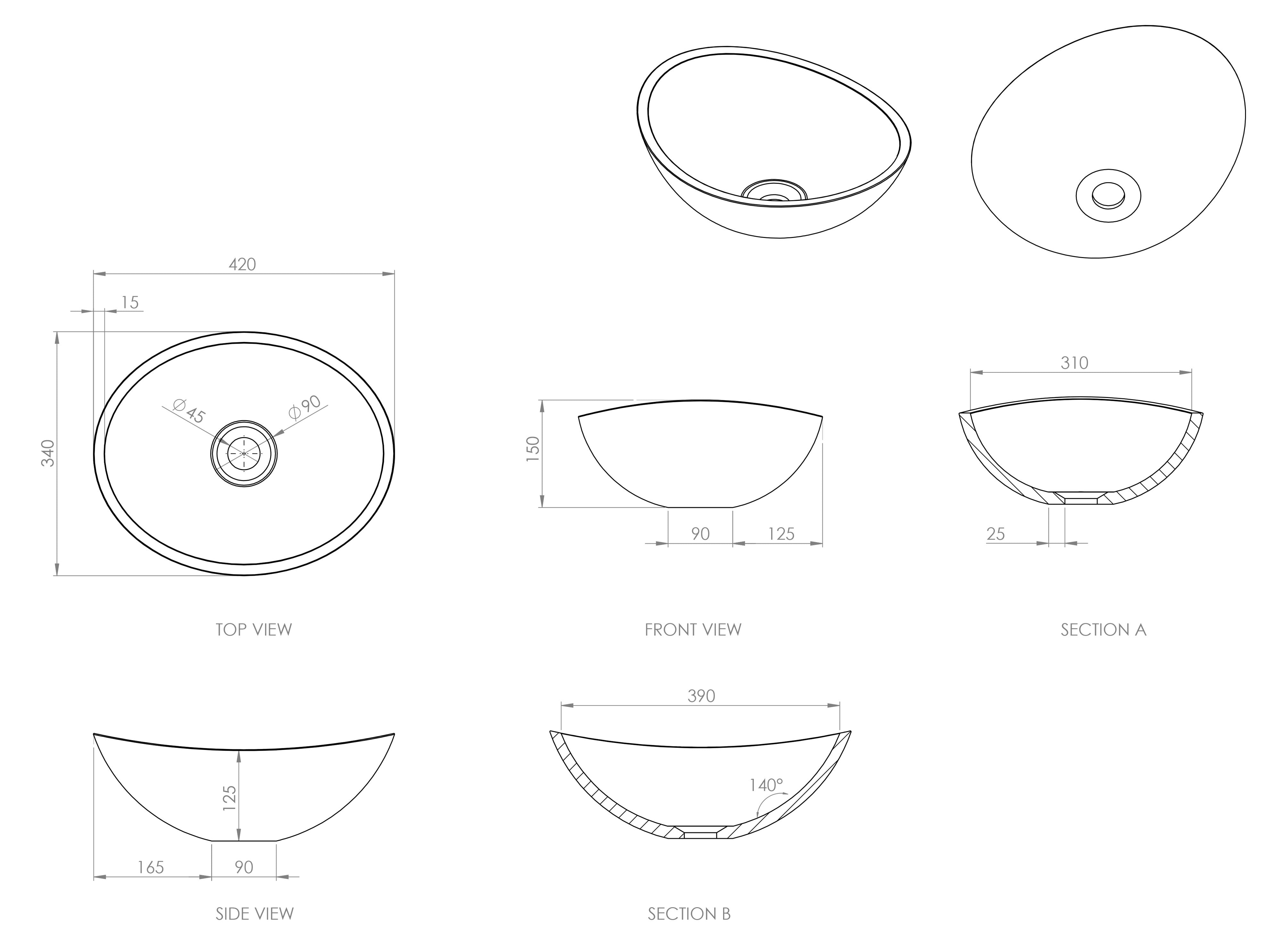 Onyx Stone Countertop Basin - Matte White / 420mm