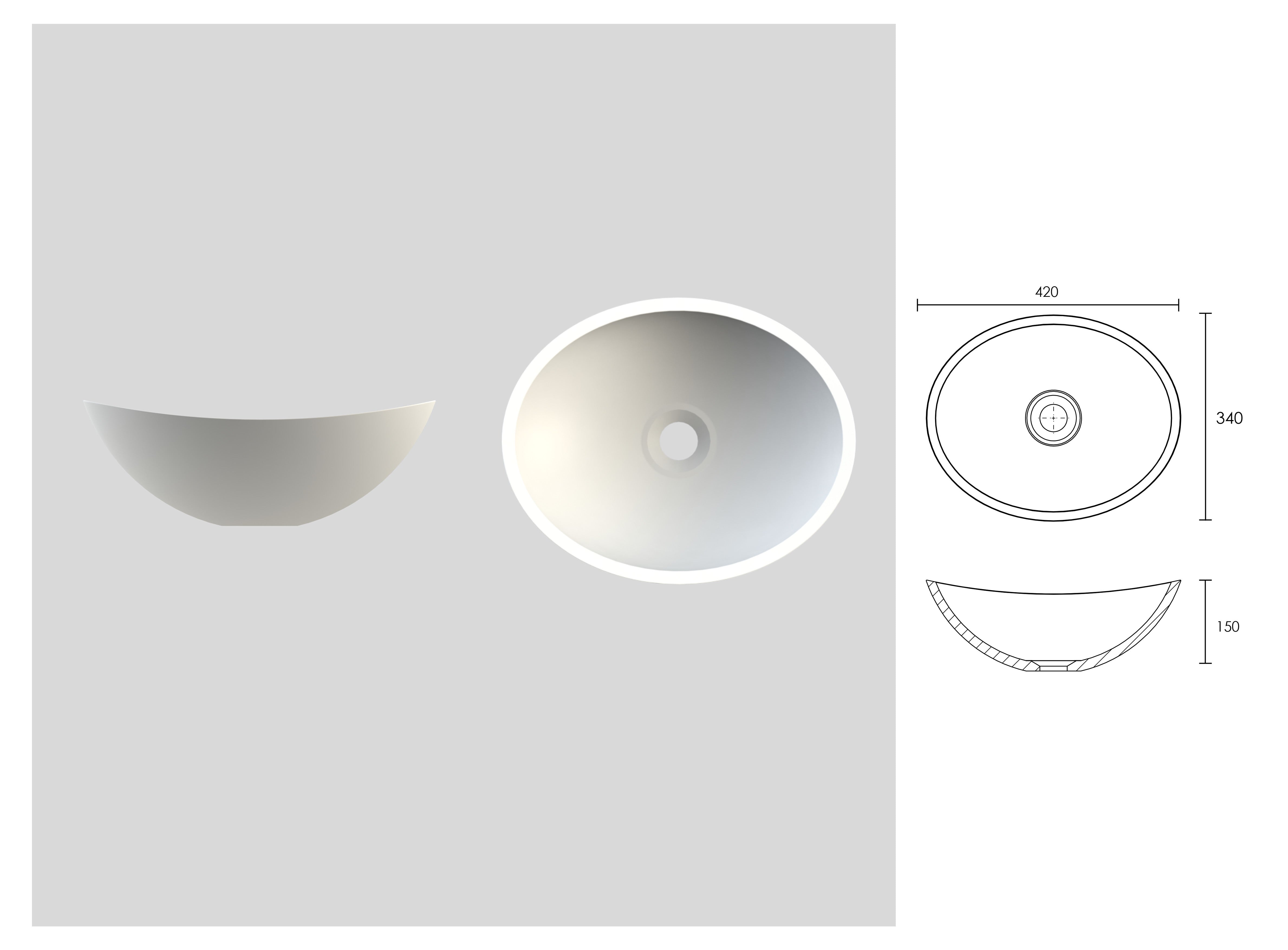 Onyx Stone Countertop Basin - Matte White / 420mm