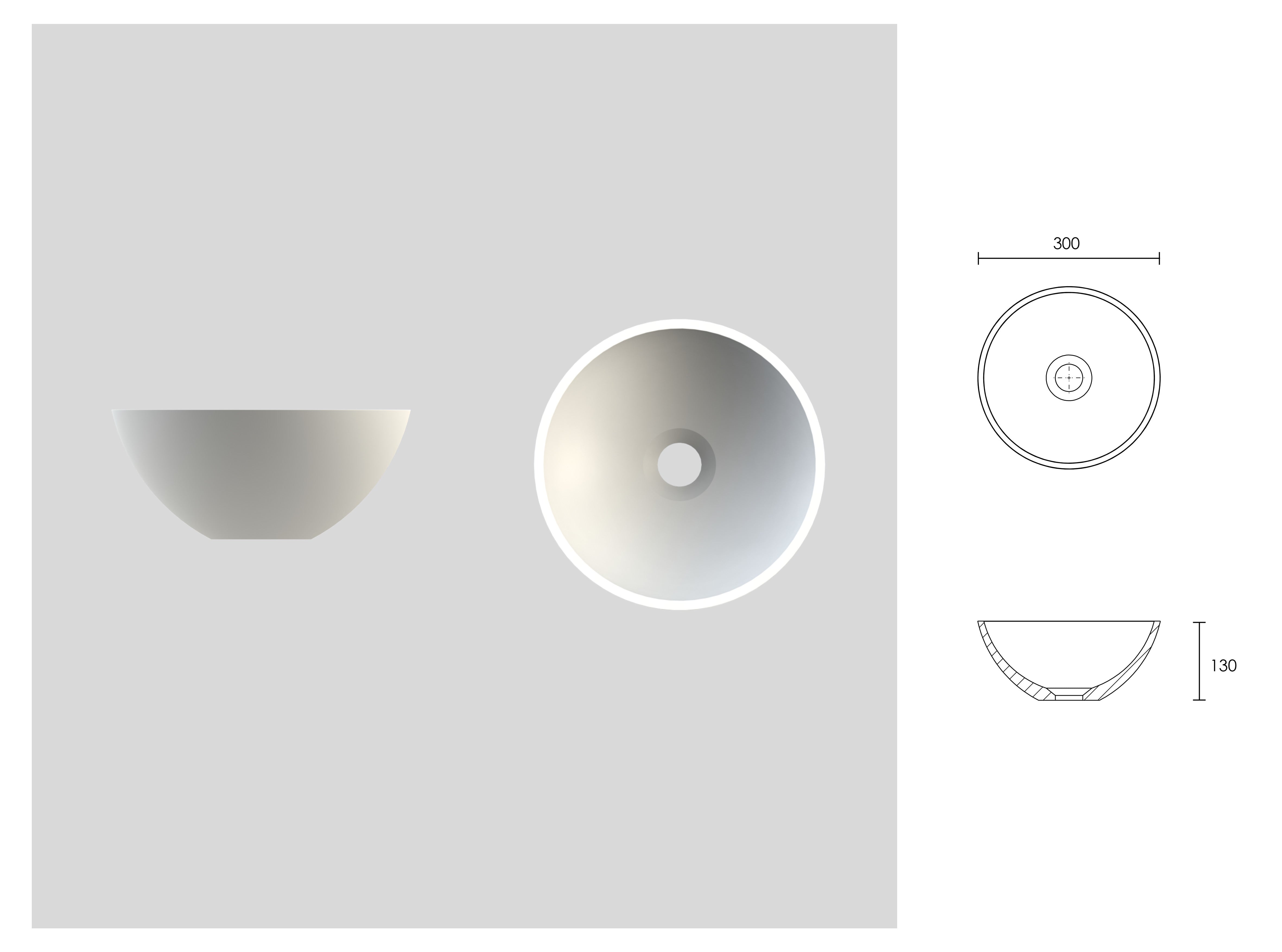 Opus Stone Countertop Basin - Matte White / 300mm