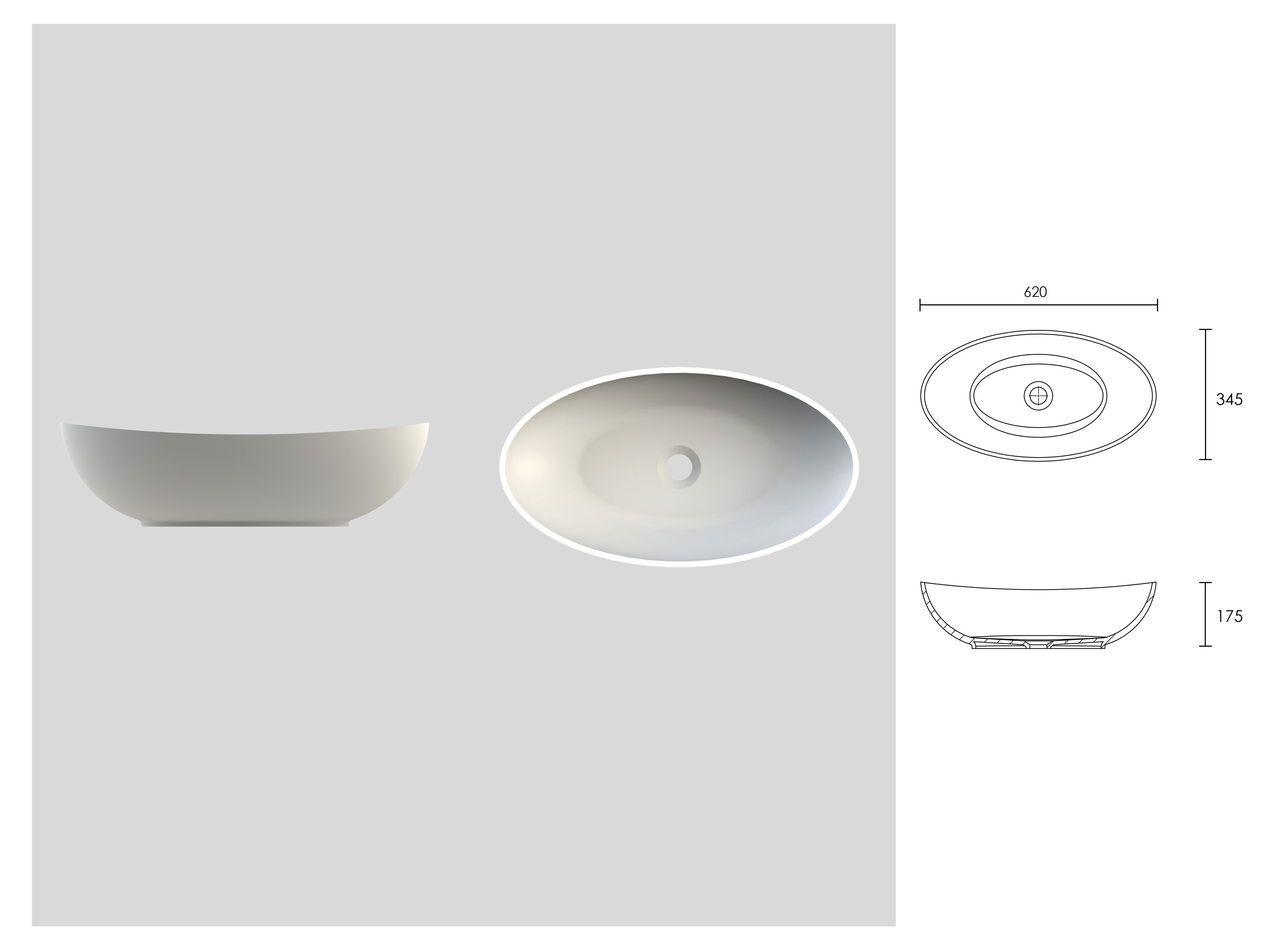 Lotus Stone Countertop Basin - Matte White / 620mm