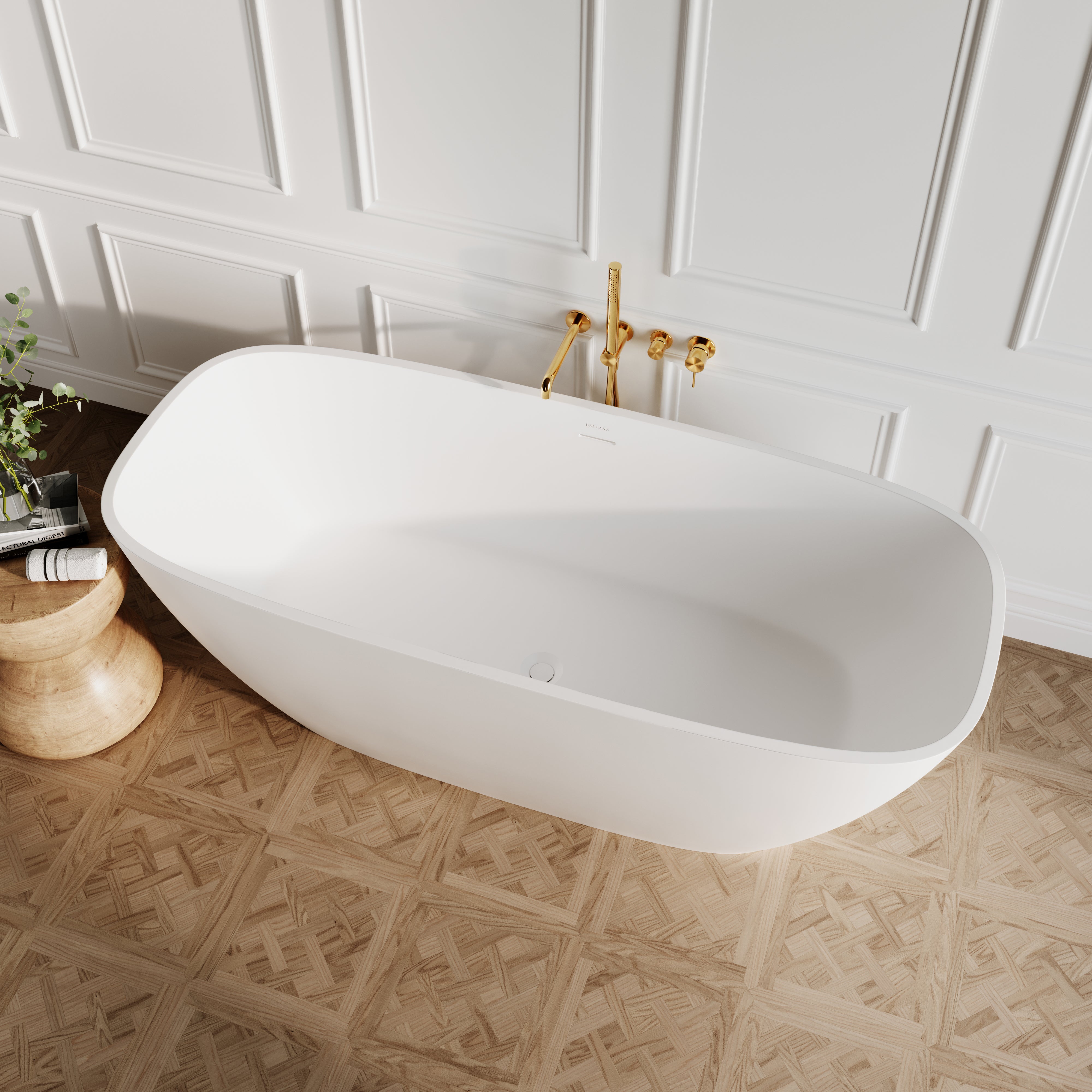 District Freestanding Stone Bath - Matte White / 1700mm
