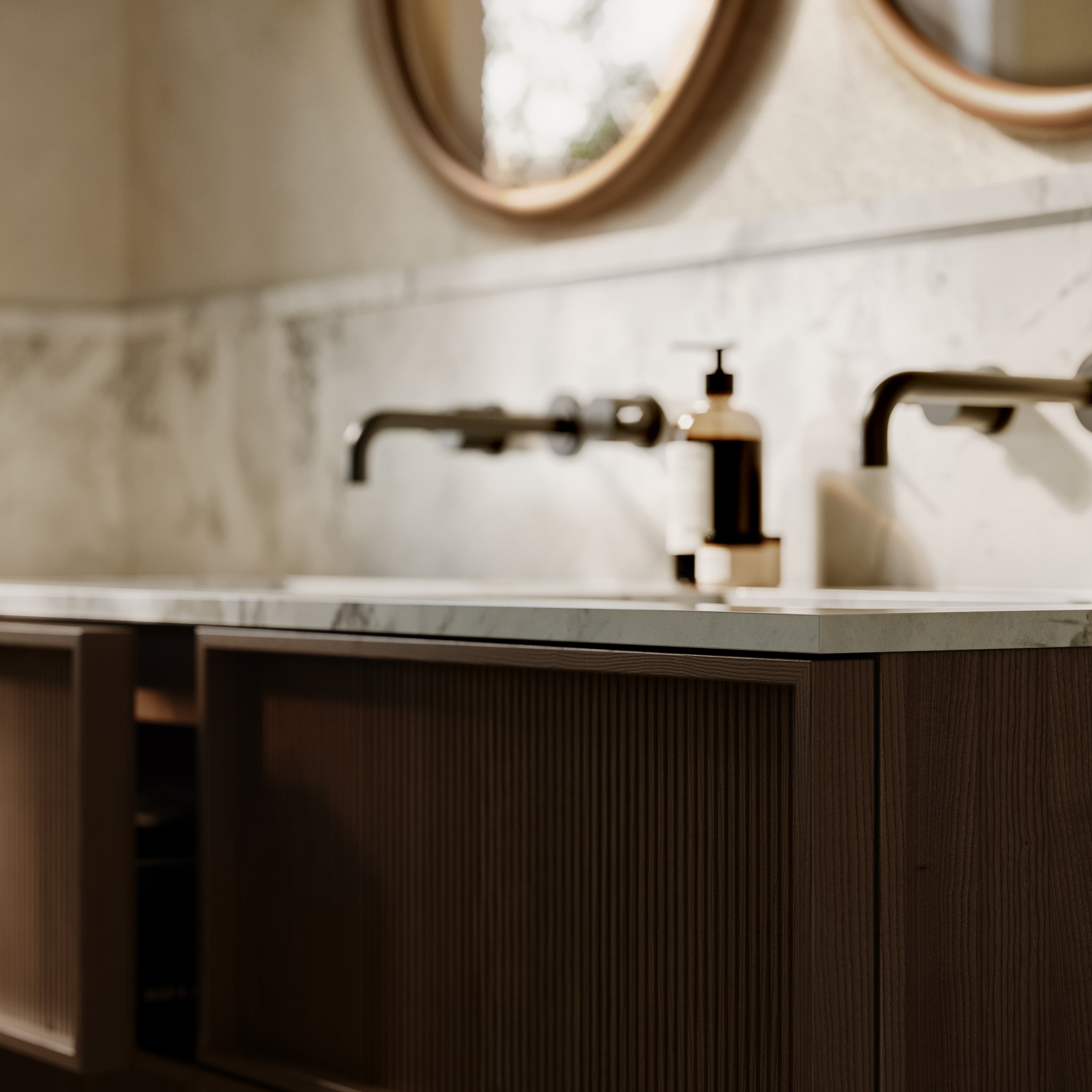 Neutra Series Espresso Oak Cararra Marble Vanity Unit 1200mm