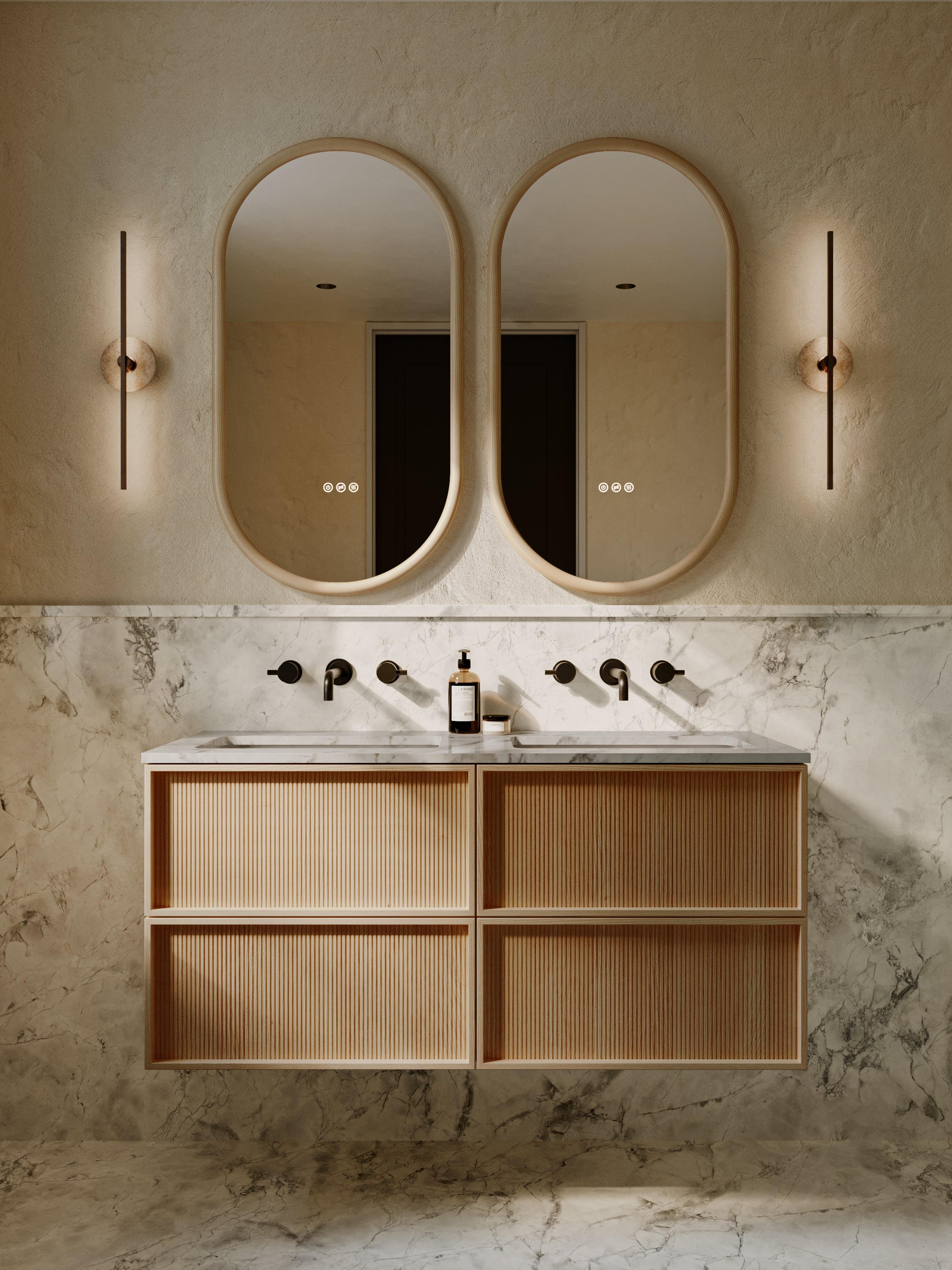Neutra Series Golden Roast Oak Cararra Marble Vanity Unit 1200mm