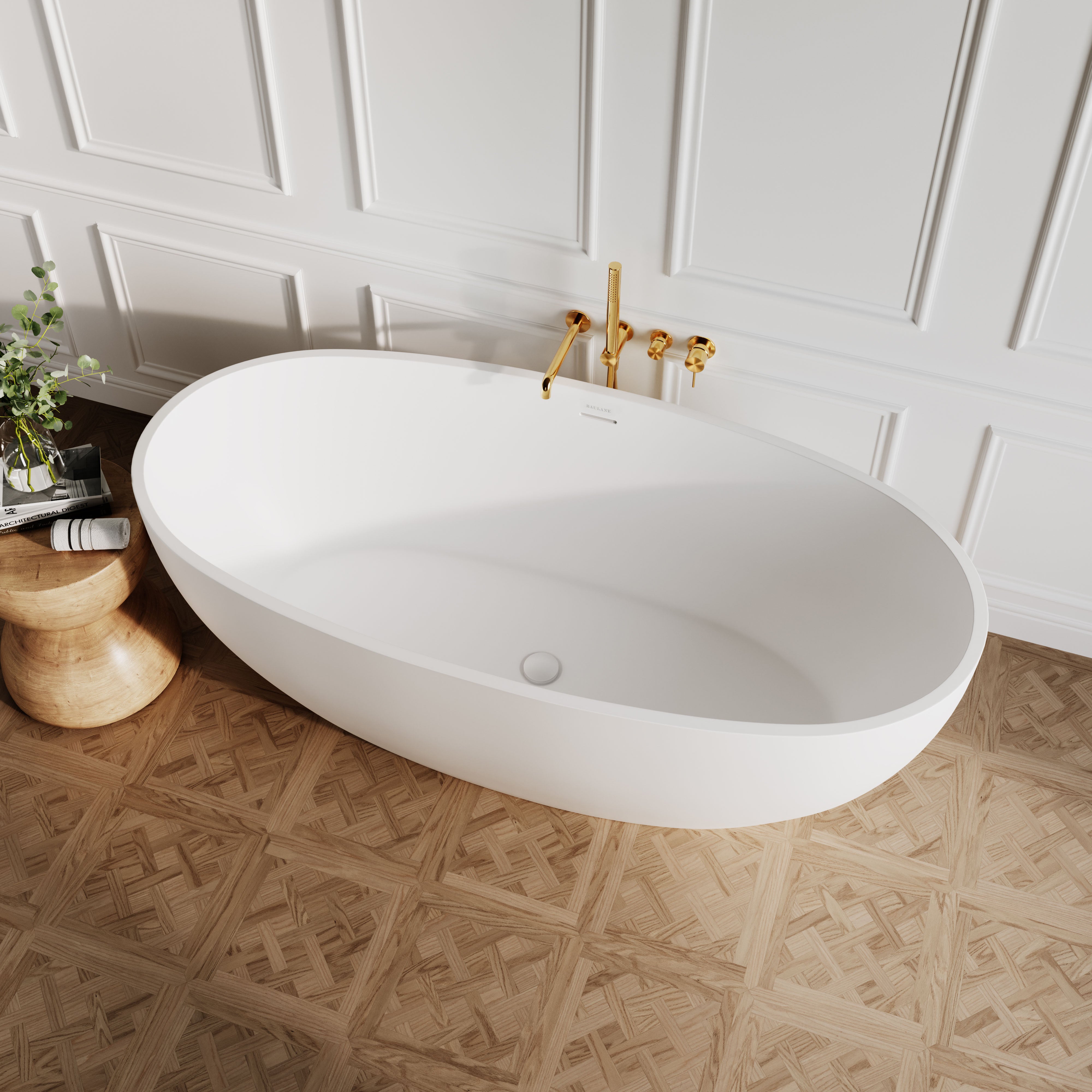 Eclipse Freestanding Stone Bath - Matte White / 1650mm