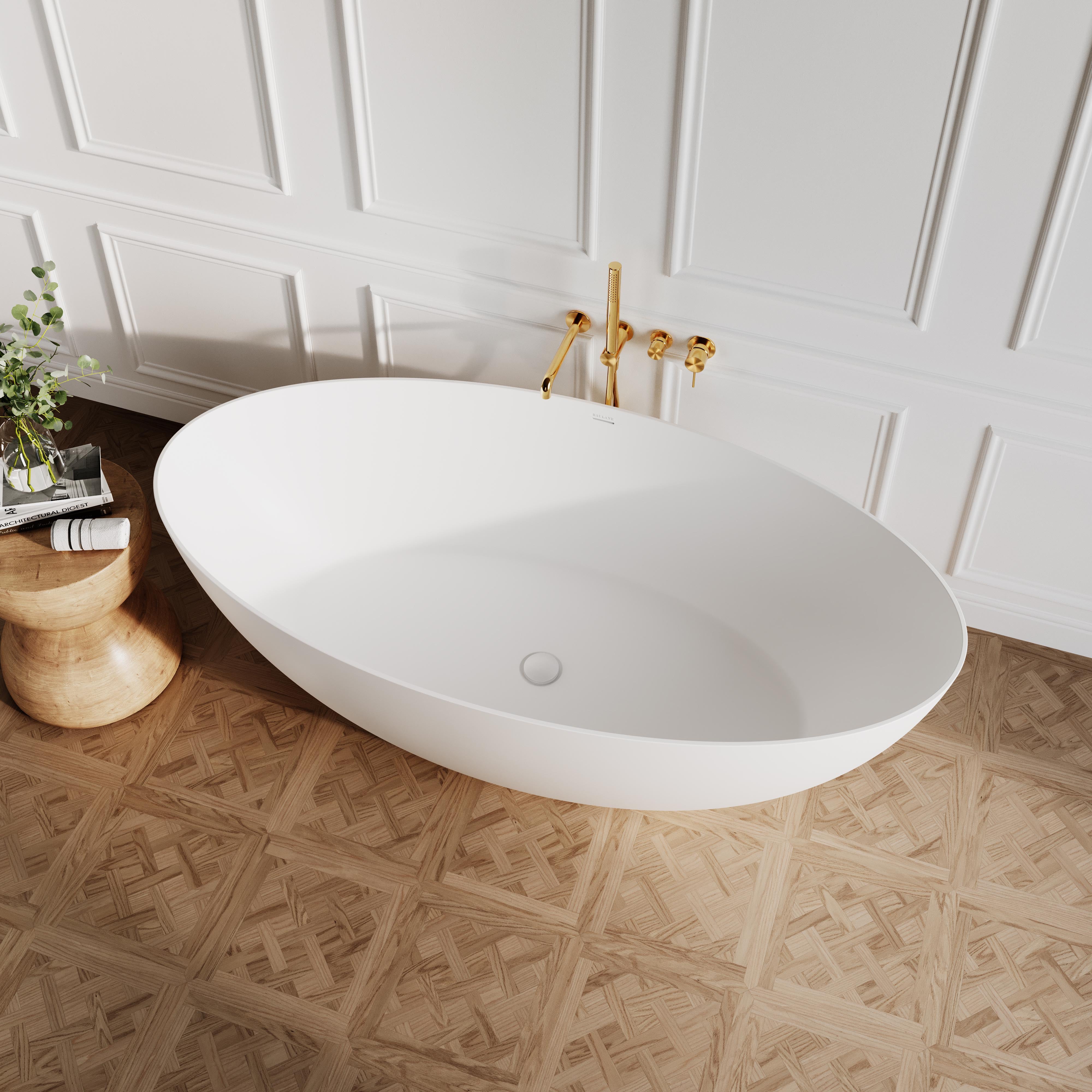 Organza Freestanding Stone Bath - Matte White / 1600mm