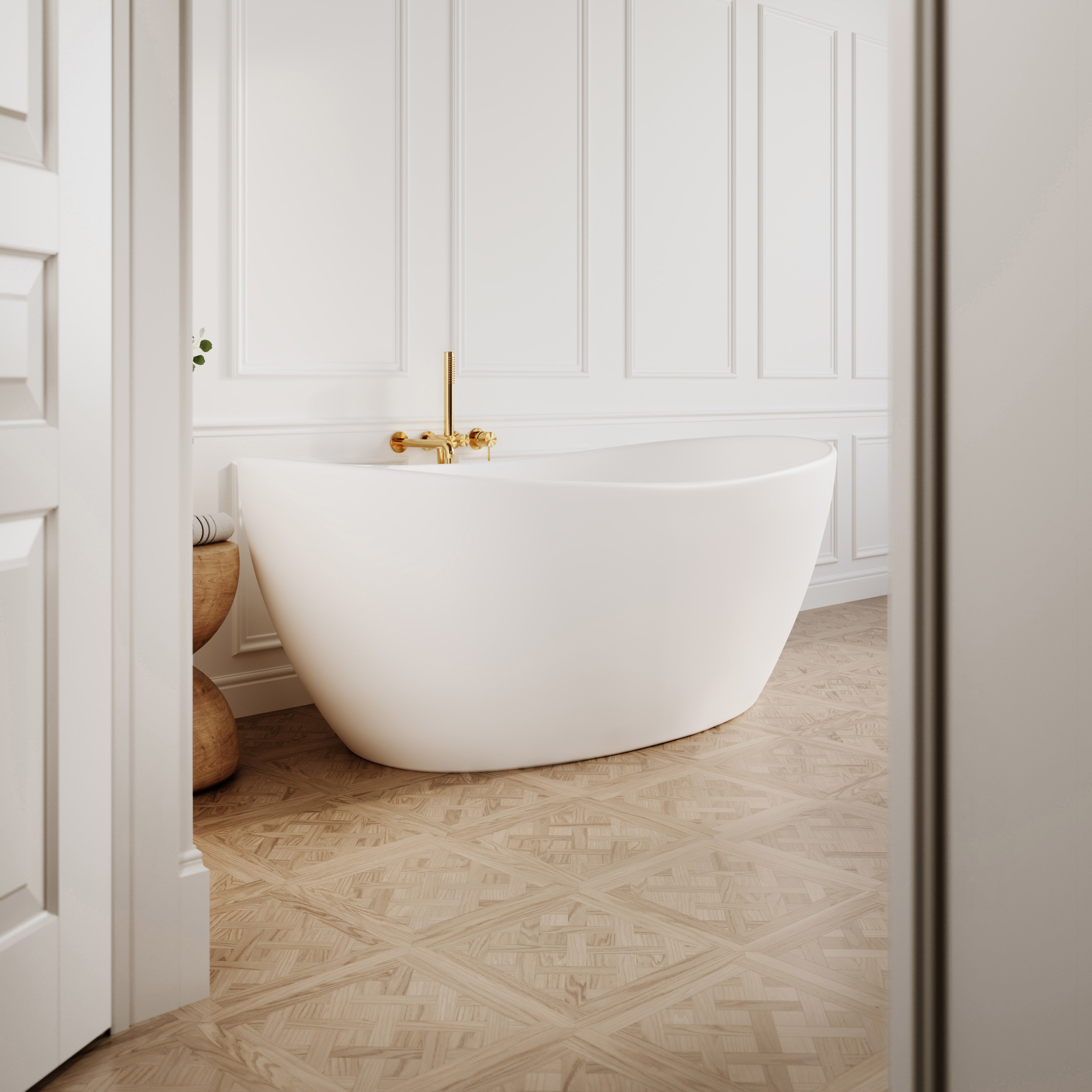 Crescent Freestanding Stone Bath - Matte White / 1630mm