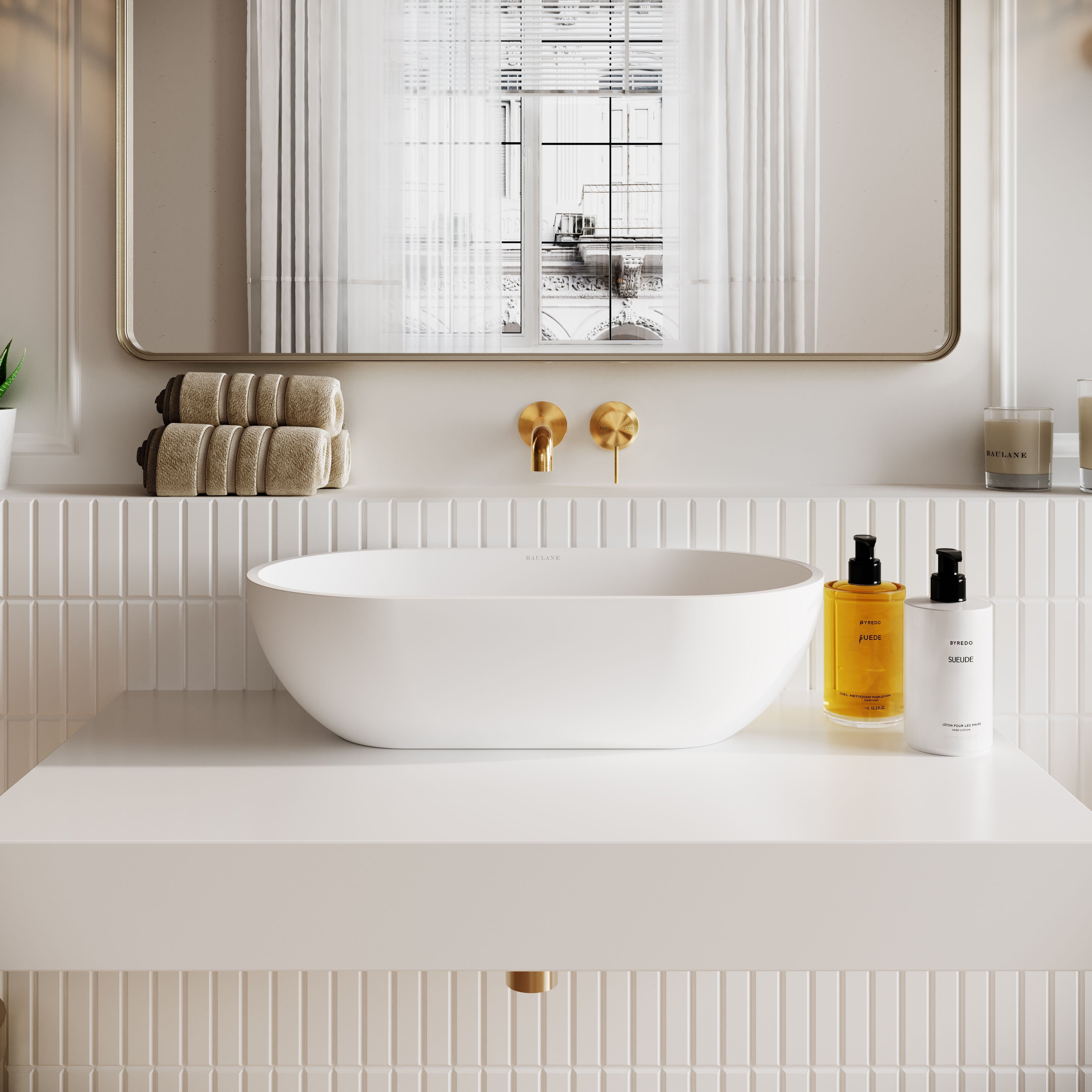 Continental Stone Countertop Basin - Matte White / 560mm