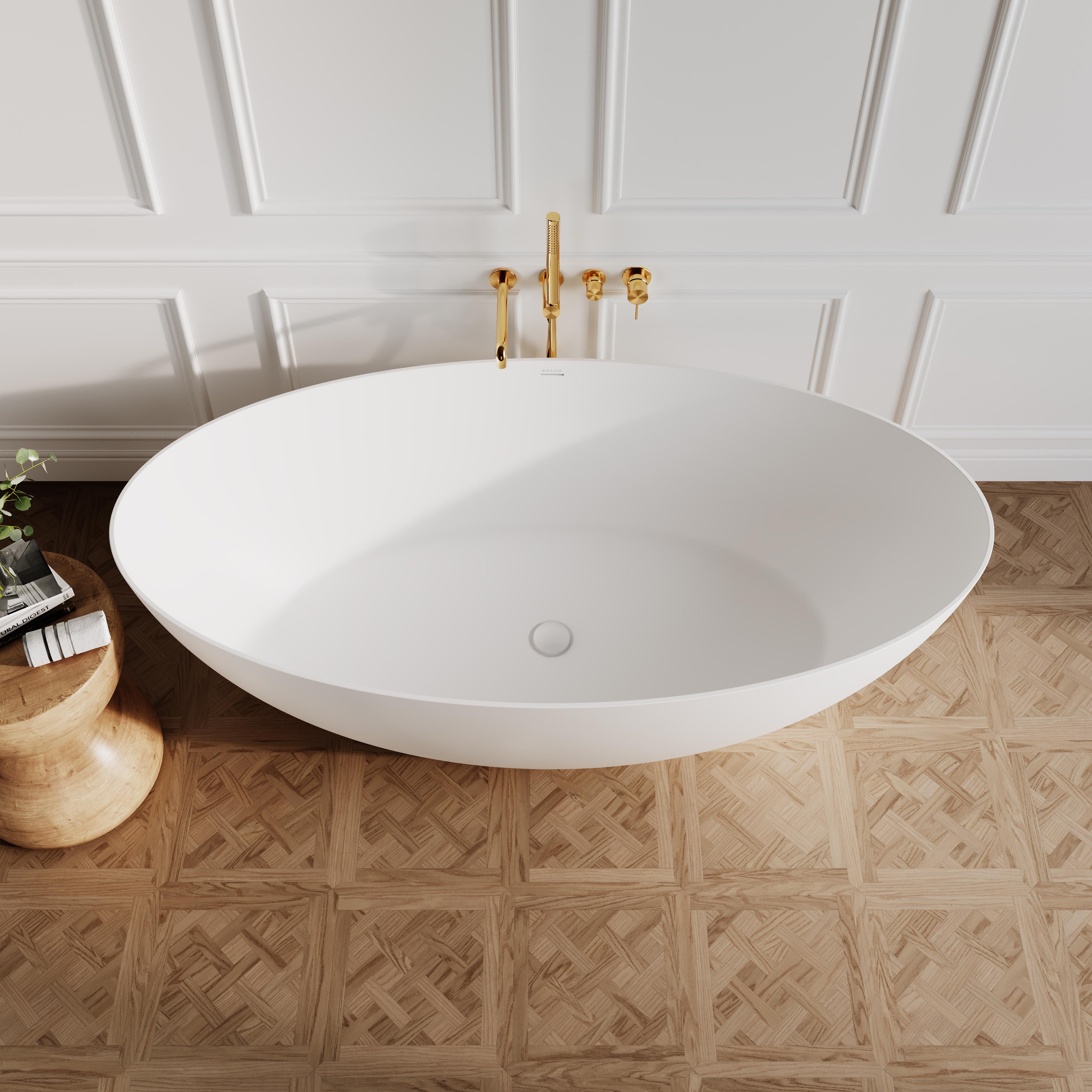 Organza Freestanding Stone Bath - Matte White / 1600mm