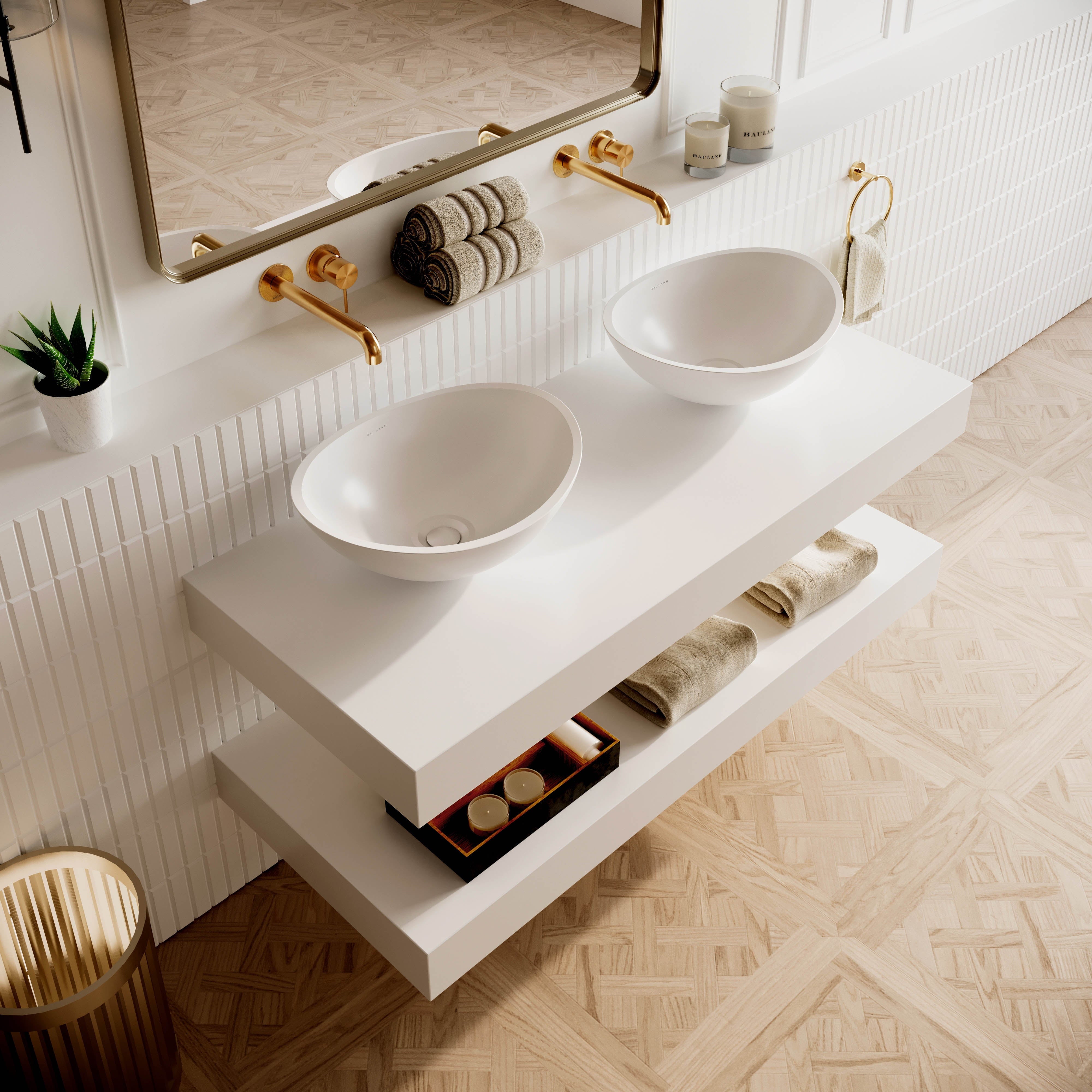 Wall Hung Stone Countertop Basin Shelf - White / 1200mm