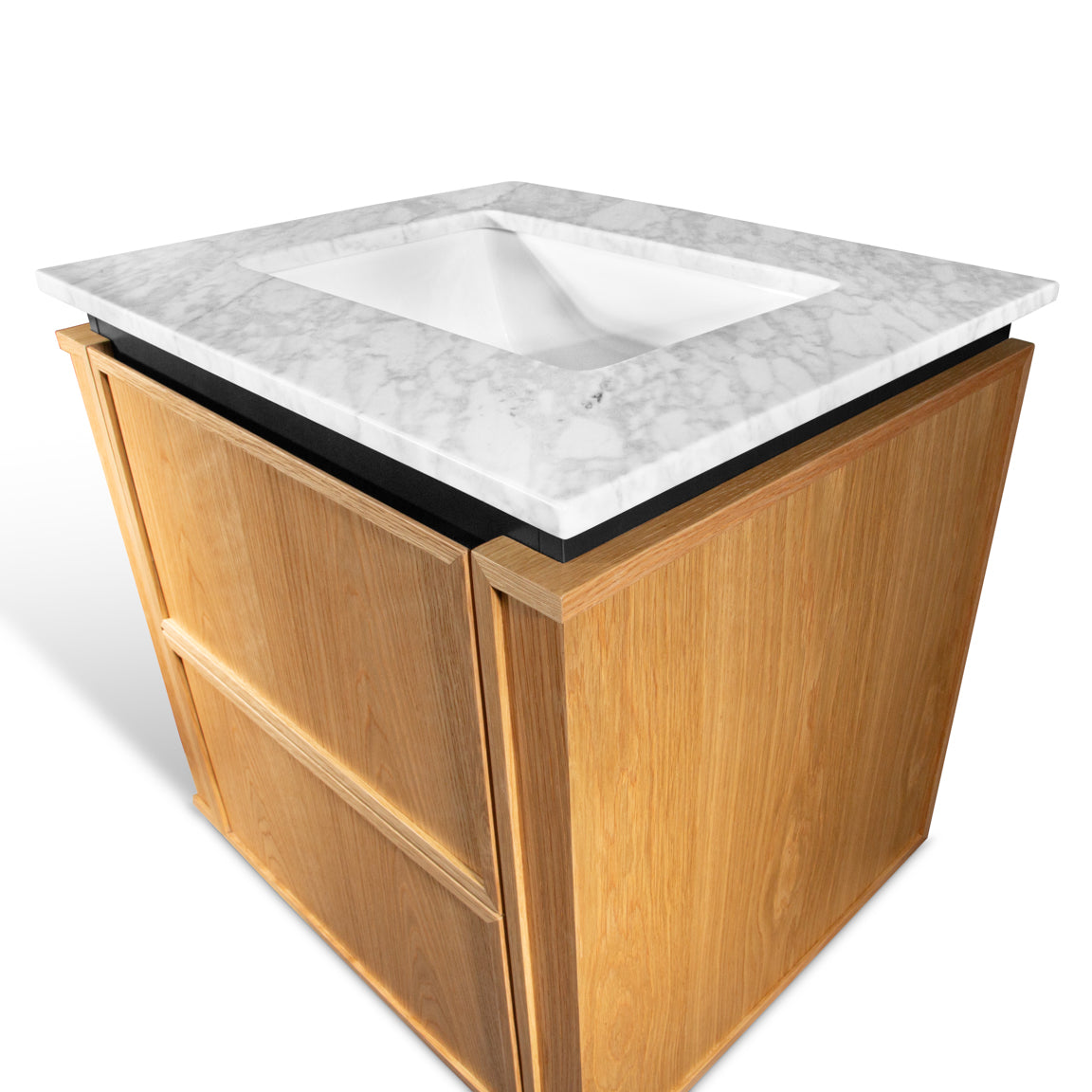 Linea | Vanity Unit with Carrara Marble Worktop, Integrated LED & Ceramic Basin | 1200mm | Blonde Roast Oak