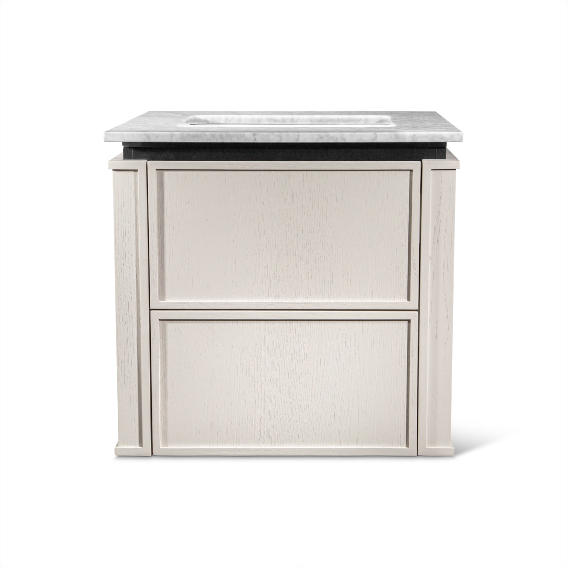 Linea | Vanity Unit with Carrara Marble Worktop, Integrated LED & Ceramic Basin | 600mm | Latte Oak