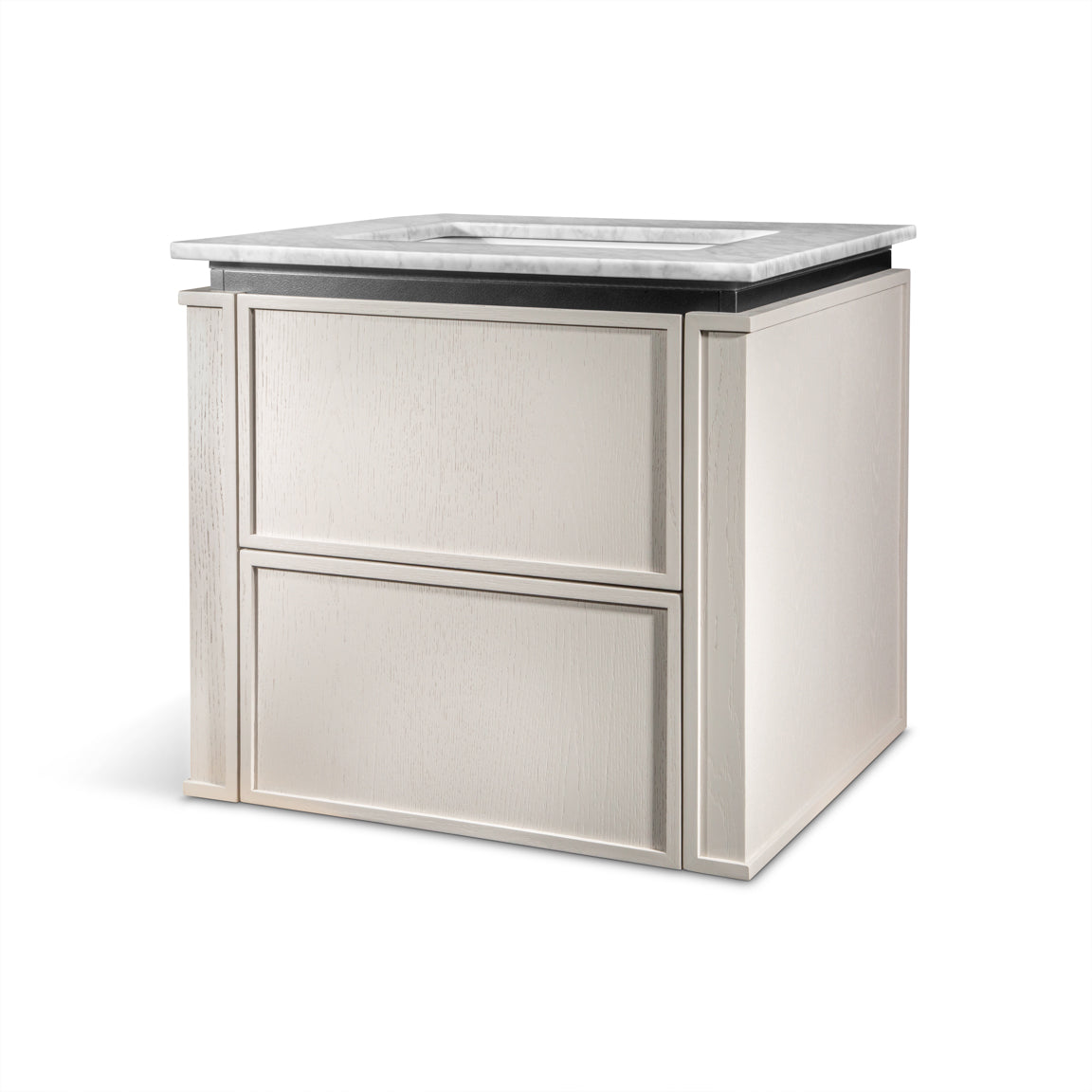 Linea | Vanity Unit with Carrara Marble Worktop, Integrated LED & Ceramic Basin | 600mm | Latte Oak