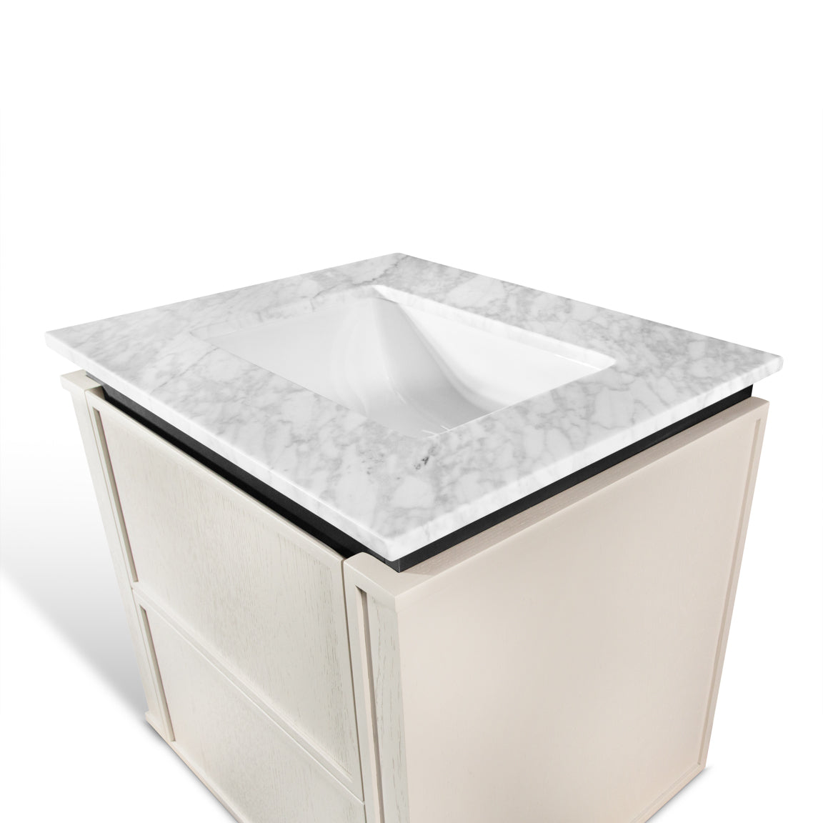 Linea | Vanity Unit with Carrara Marble Worktop, Integrated LED & Ceramic Basin | 600mm | Latte Oak